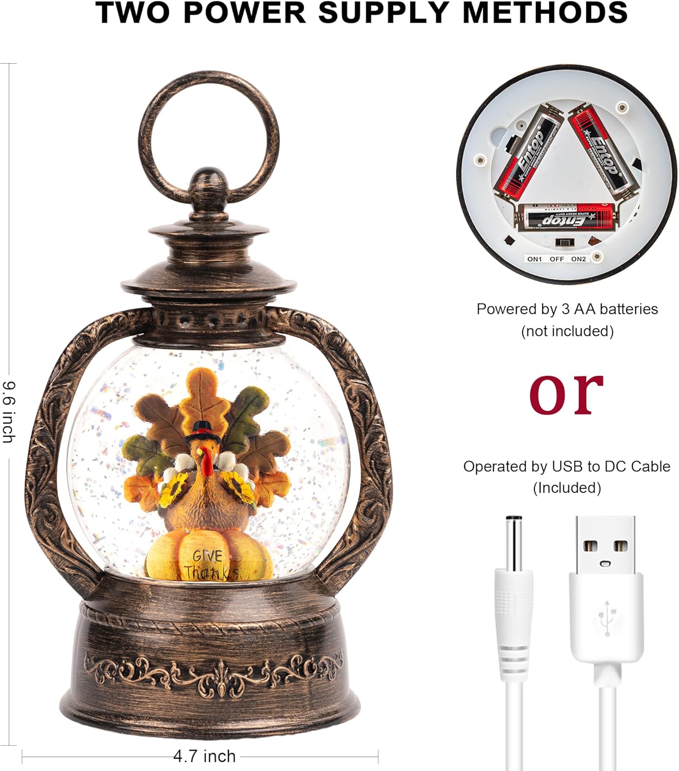 Fall Snow Globe Lantern - Thanksgiving Glittering Lighted Water Lantern, Fall Decorations Autumn Harvest Day Gifts, Home Halloween Christmas Decor (Turkey in Pumpkin)