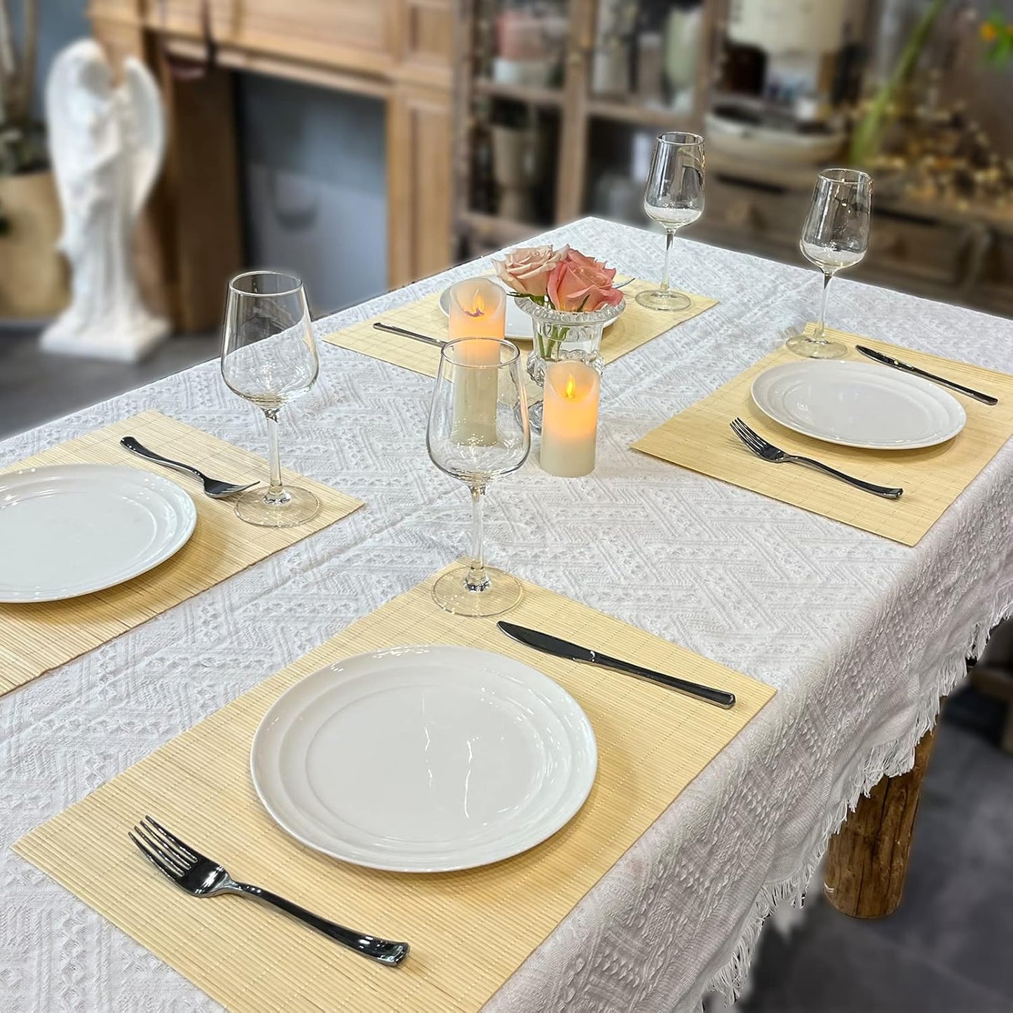 ANDSTAR Set of 12 Pcs Bamboo Placemats Sushi Rolling Mat Japanese Style Natural Anti-Slip Bamboo Placemats Washable Heat-Resistant Table Mats for Dining Room and Kitchen（ Natural Color）