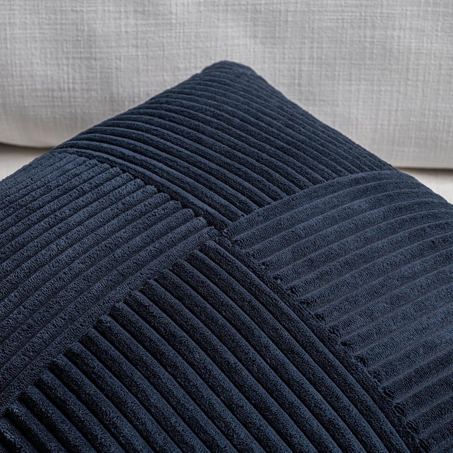 Fancy Homi Set of 2 Navy Blue Boho Long Lumbar Body Decorative Throw Pillow Cover 14x36 Inch for Bed Couch Bedroom Bench, Soft Patchwork Corduroy Textured Pillow Case, Rustic Farmhouse Room Décor