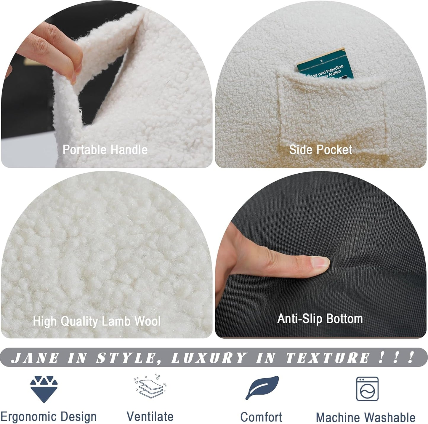 Giant Bean Bag Chair, Lambswool Bean Bag Chair for Adults, Eco-Friendly Filling Soft Bean Bag, White Been Bag for Bedroom, Living Room