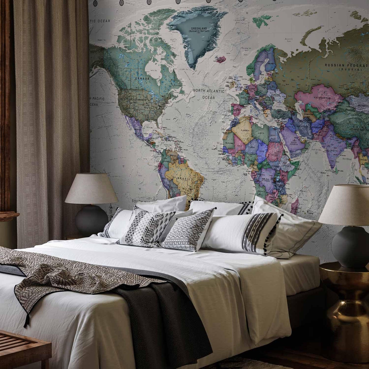 artgeist Wall Mural World Map 135x101 in - XXL Peel and Stick Self-Adhesive Wallpaper Removable Large Sticker Foil Wall Decor Print Picture Image Design Map of The World k-A-0380-a-a