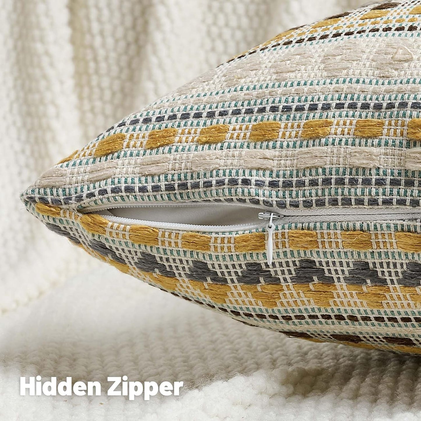 FUTEI Yellow Grey Decorative Throw Pillow Covers 18x18 Inch Set of 2,Soft Cozy Chenille Jacquard Textured Cushion Case,Boho Home Decor for Couch Bed Living Room