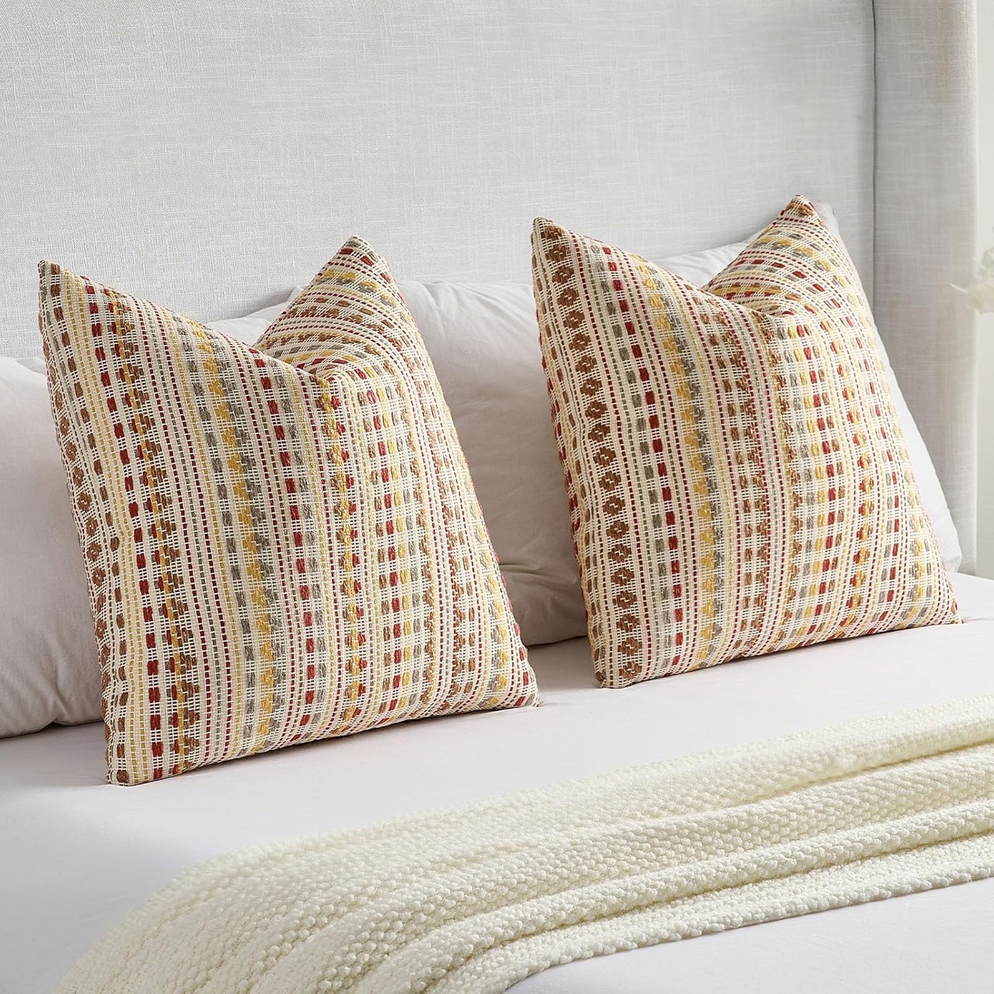 FUTEI Brown Red Decorative Throw Pillow Covers 20x20 Inch Set of 2,Soft Cozy Chenille Jacquard Textured Cushion Case,Boho Home Decor for Couch Bed Living Room