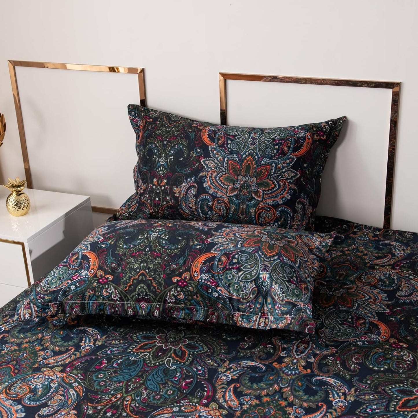 ABREEZE Luxury Vintage Black Duvet Cover Sets Damask Paisley Bedding Set Retro 100% Brushed Cotton Zipper Closure Bedding Collection King Size