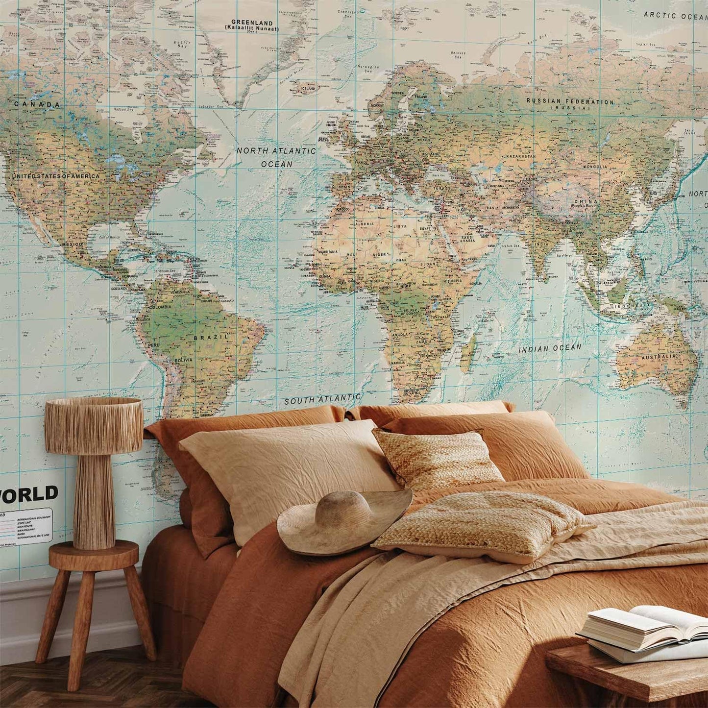 artgeist Premium Wall Mural World Map 157x110 in - XXL Non-Woven Wallpaper Fleece Wall Decor Photo Print Picture Image Design Home Map of The World k-A-0091-a-d
