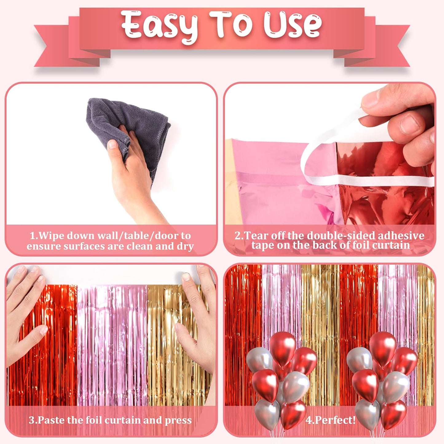 3 Pack 3.3 x 8.2 ft Valentine Foil Fringe Backdrop Curtains, Tinsel Streamers Party Decorations, Fringe Backdrop, Door Shimmer for Valentine or Birthday Party