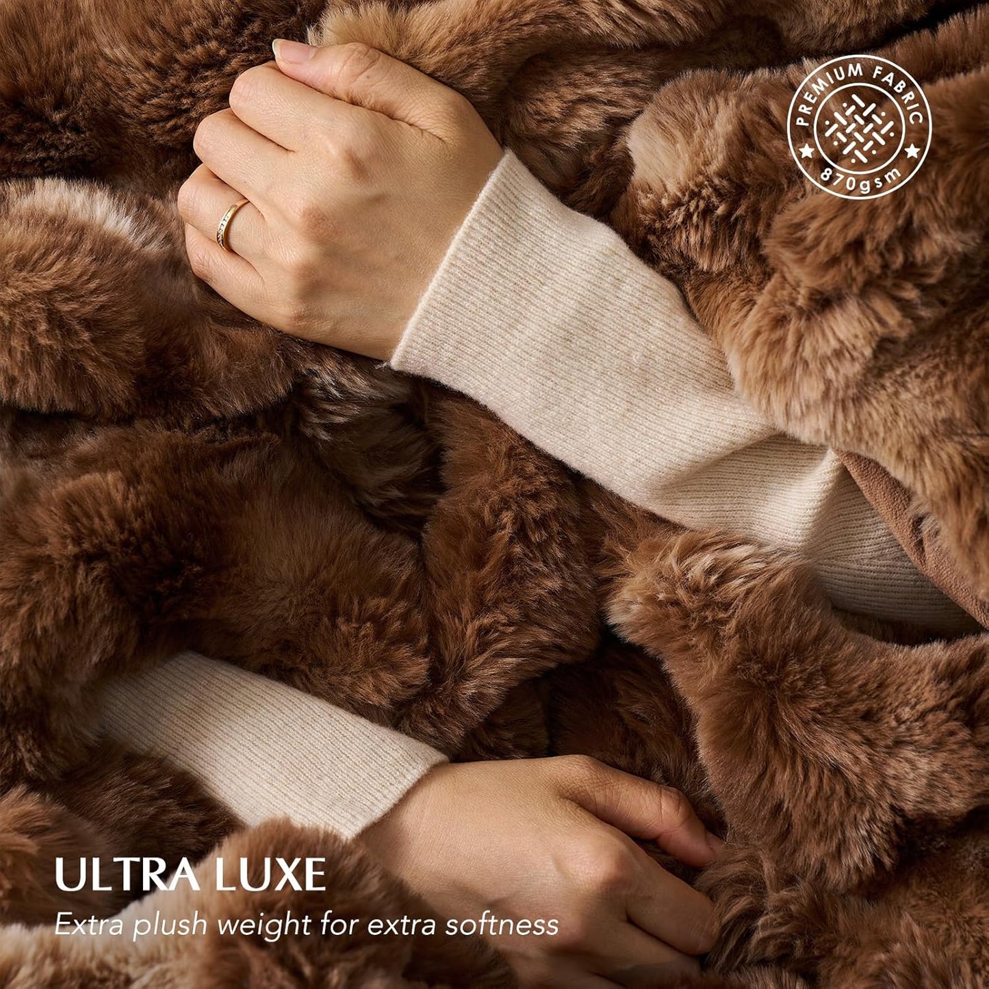 EVERGRACE Ultra Soft Luxury Fluffy Ridgeline Faux Rabbit Fur Throw Blanket, Thick Warm Bubble Throw for Bed, Cozy Plush Reversible Blankets for Couch, Chair, Sofa, Lion Caramel, 50x60 Inches, 870 GSM