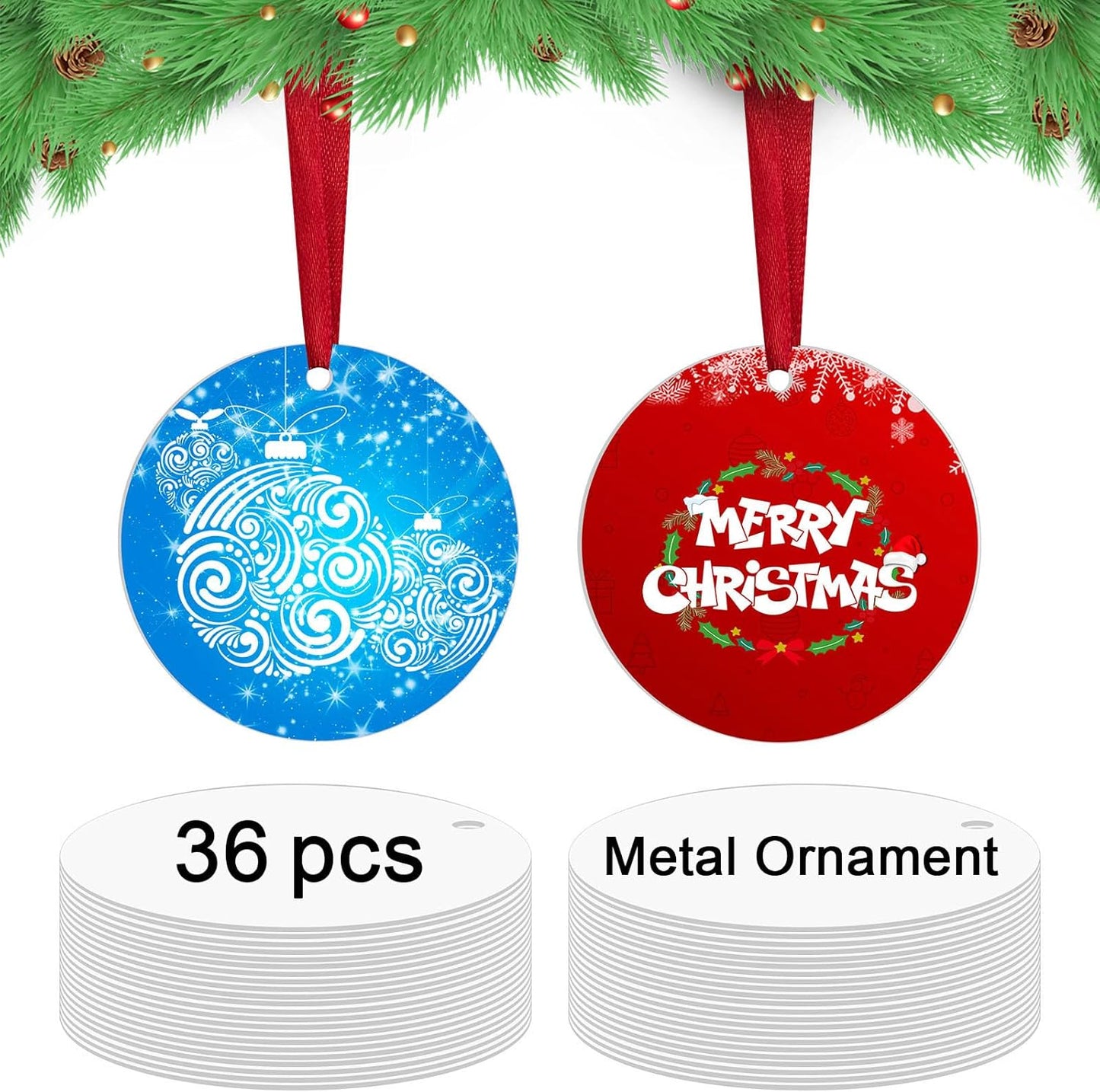36 pcs Metal Sublimation Ornament Blanks,Sublimation Christmas Ornament Blanks for Christmas Tree Decor Blank Ornaments,Double Sided Sublimation Ornaments Round Sublimation Blanks