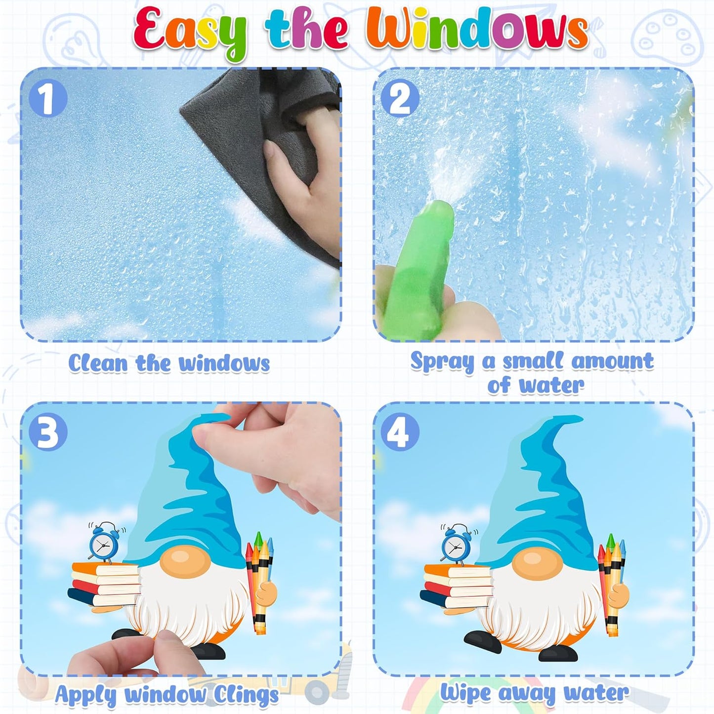 9 Sheets Back to School Window Clings, Double-Sided Window Clings for Classroom, Bus Apple Pencil First Day of School Book Window Stickers for First Day of School Decorations Supplies Decor