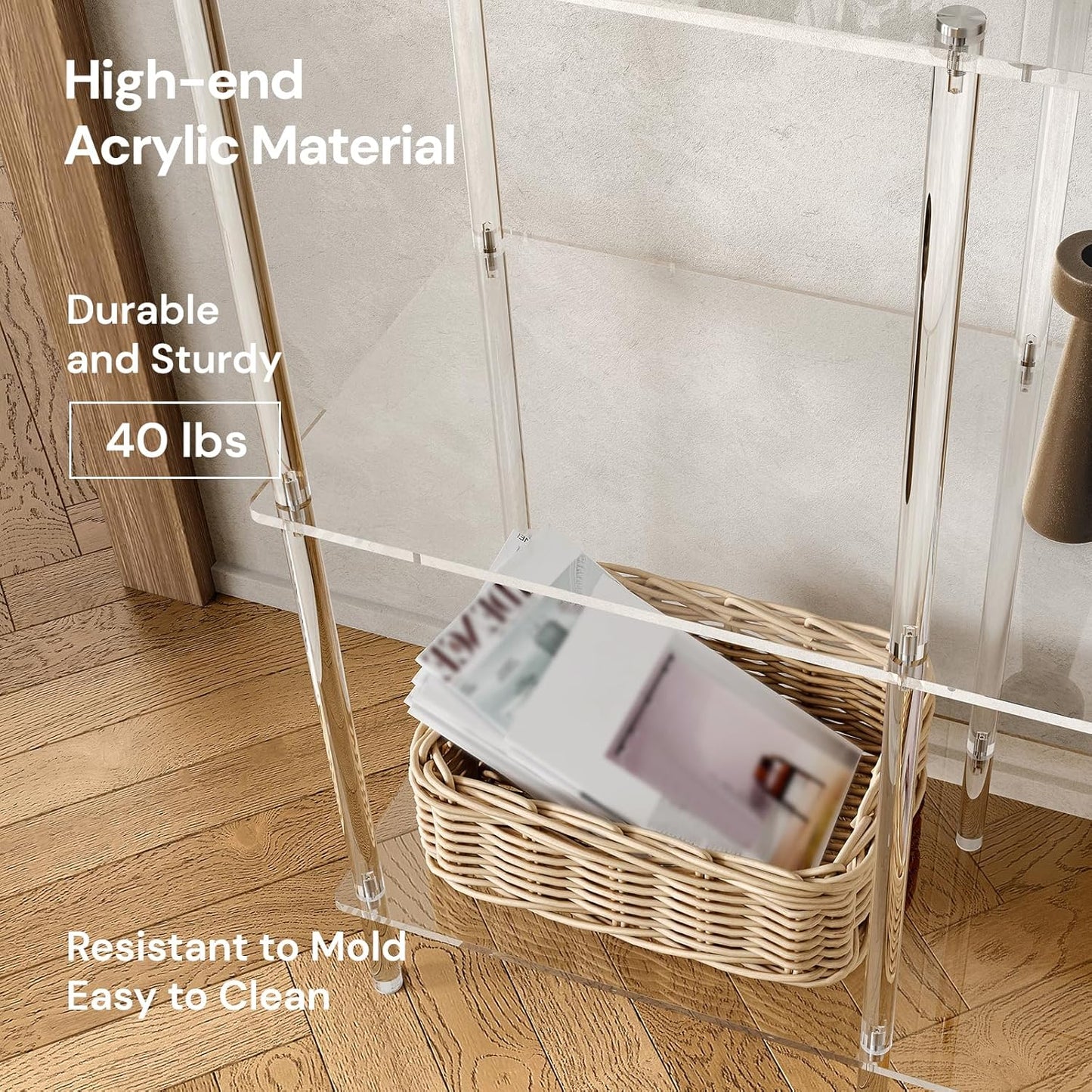 Acrylic Console Table, 29.5" Small Entryway Table with Open Shelves, Clear Entry Table for Sofa, Foyer, Hallway, Living Room, Easy Assembly, 3 Tier, 11.8" D x 31.7" H