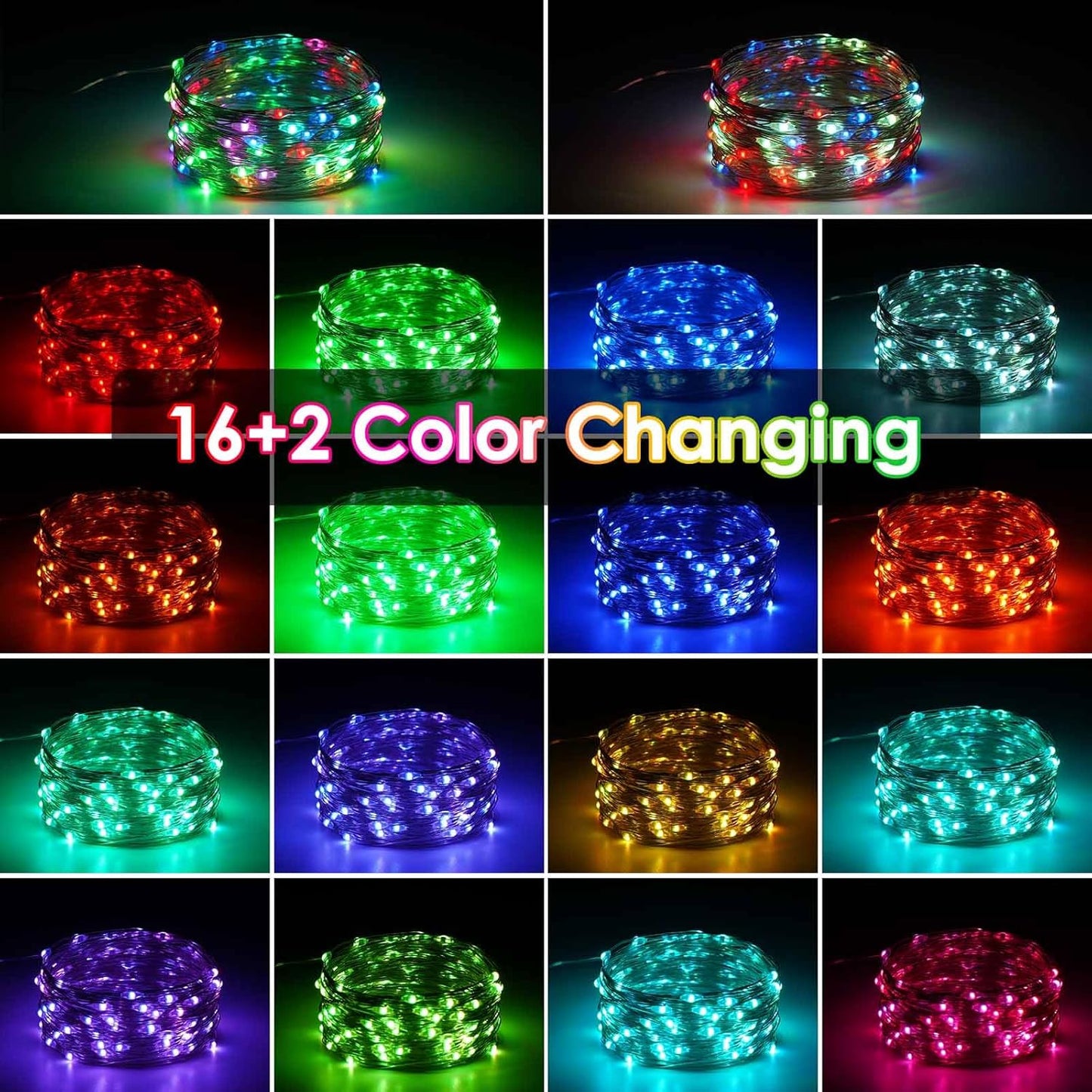 2 Pack Each 20FT 60LED Fairy Lights Battery Operated, RGB Color Changing String Lights, Indoor & Outdoor Battery Twinkle Light with Timer and Remote for Bedroom Wedding Birthday Halloween Decorations