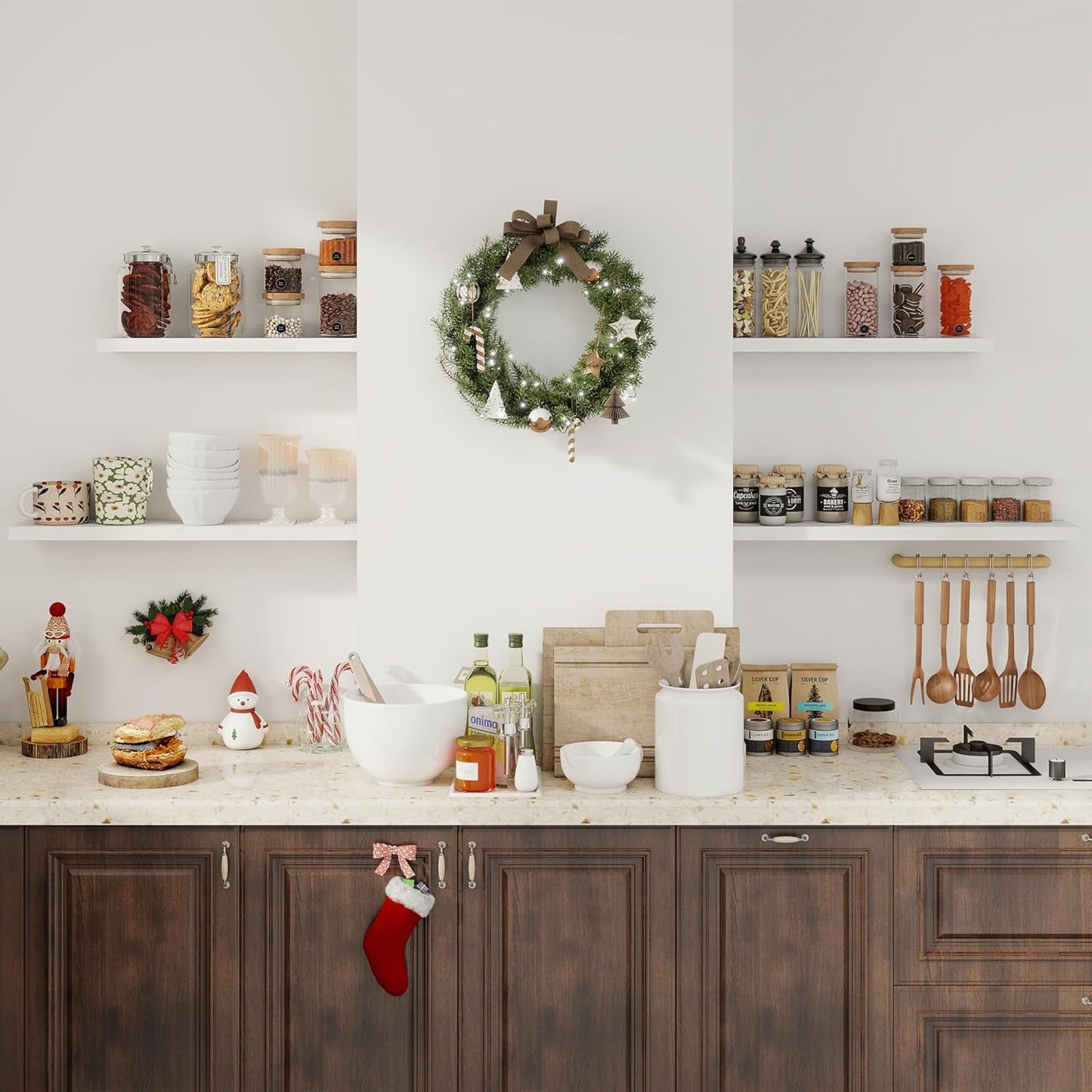 Fun Memories 36Inch Floating Shelves for Wall 2 Pack Wood Shelves for Kitchen, Bathroom, Bedroom Wall Mounted Rustic Wood Floating Shelf with Invisible Brackets for Books, Storage, Decor, White