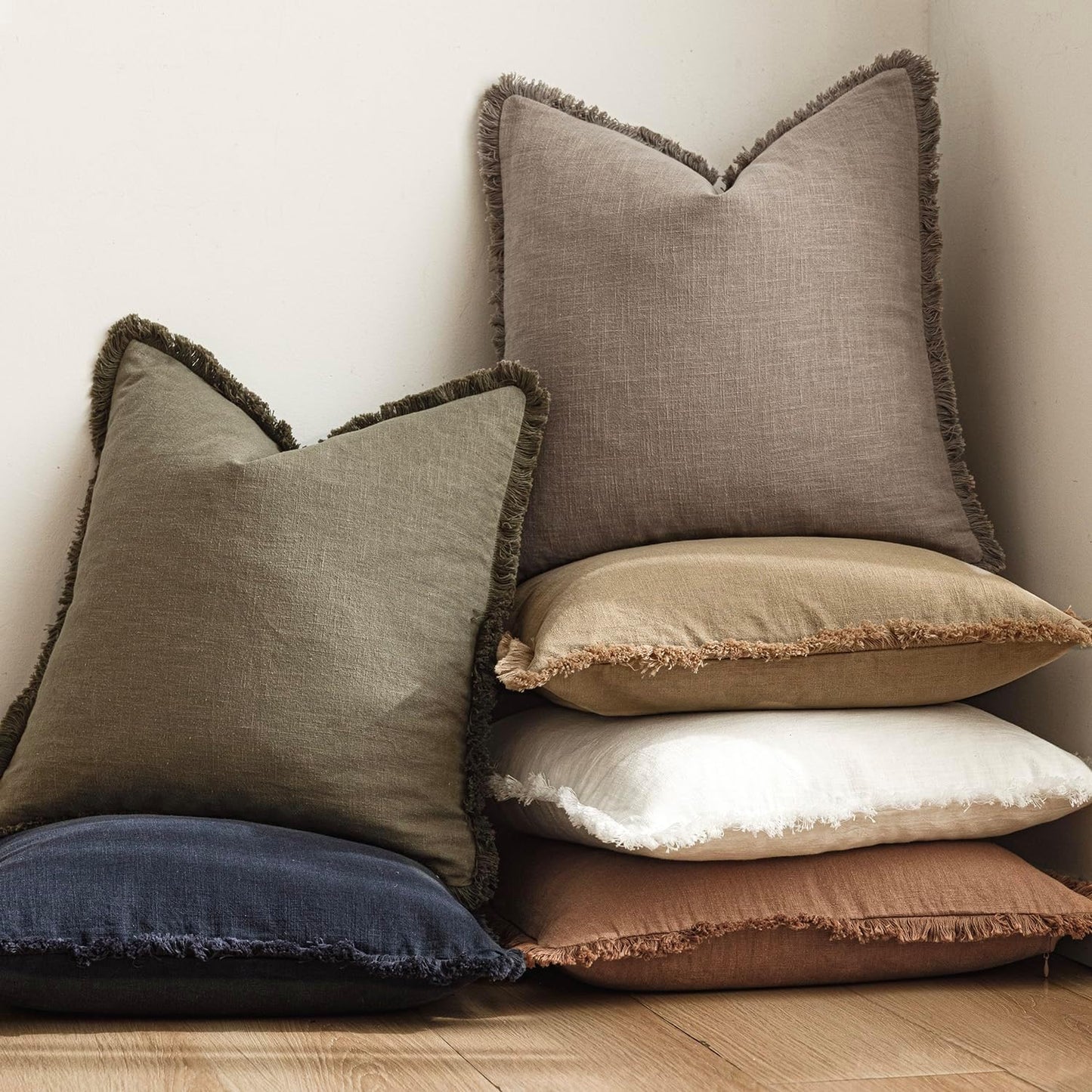 Foindtower Set of 2 Decorative Linen Fringe Lumbar Throw Pillow Covers Boho Farmhouse Cushion Cover with Tassels Soft Accent Pillowcase for Couch Sofa Bed Living Room Home Decor,12×24 Inch,Brown Tan