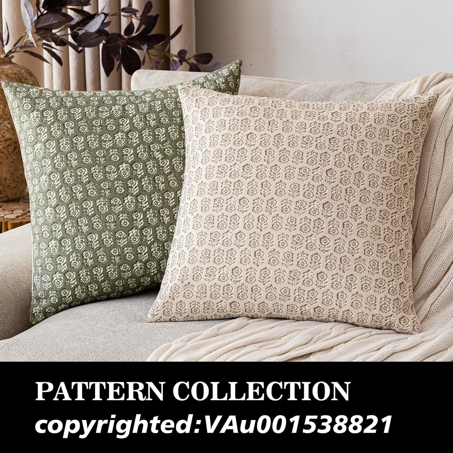 Foindtower Set of 2 Decorative Vintage Floral Print Throw Pillow Covers Neutral Modern Farmhouse Cushion Covers Boho Home Decor for Sofa Couch Chair Bedroom Living Room Outdoor,20×20 Inch,Ivory Beige