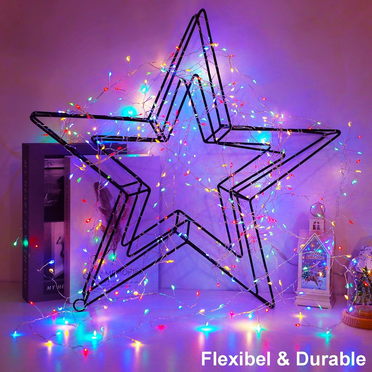 2 Pack Cluster Fairy Lights Battery Operated, Total 20Ft 400LED Christmas String Lights with Timer 8 Modes Twinkle Firecracker Fairy Lights for Garlands Tree Wedding Outdoor Decor (Multicolor)