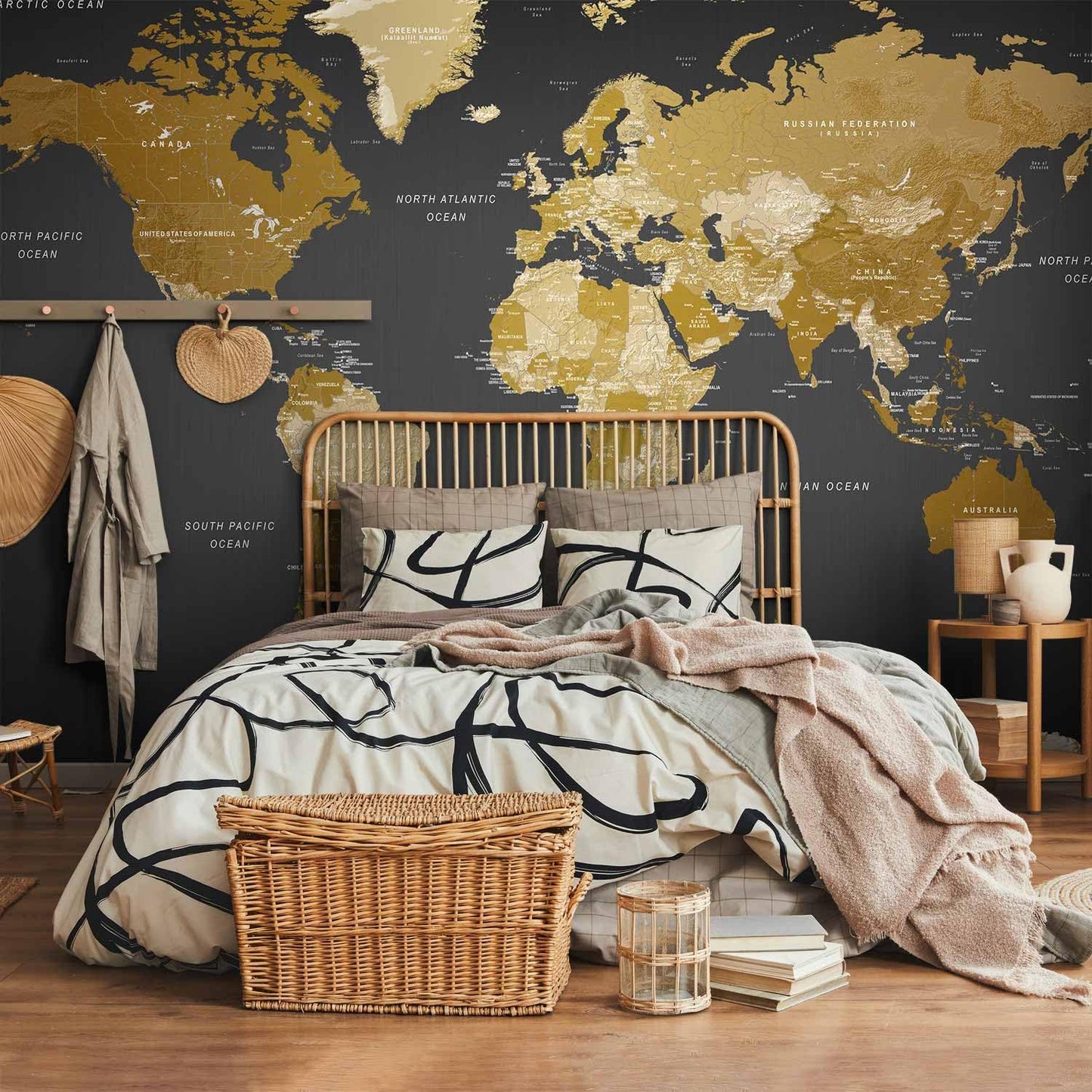 artgeist Premium Wall Mural World Map 79x55 in - XXL Non-Woven Wallpaper Fleece Wall Decor Photo Print Picture Image Design Home Map of The World k-A-0092-a-a