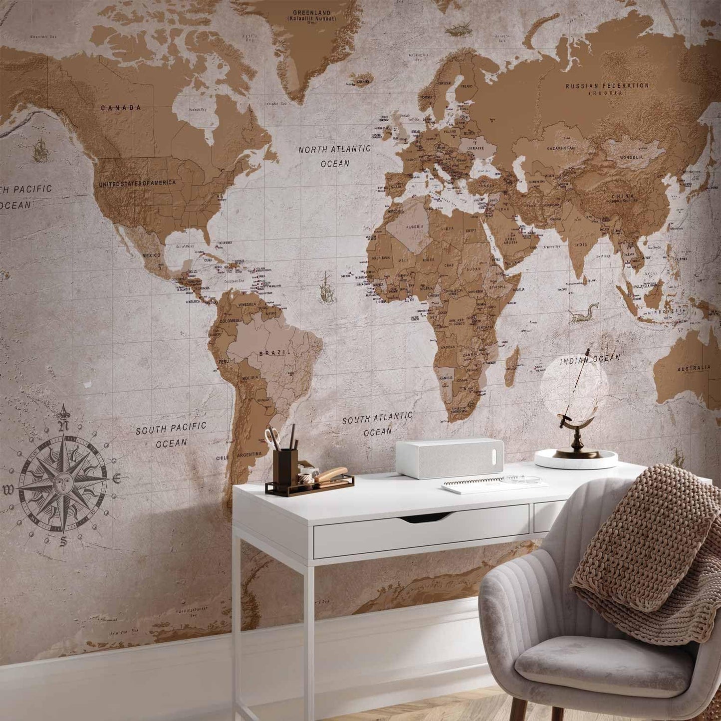 artgeist Wall Mural World Map 138x101 in - XXL Non-Woven Wallpaper Fleece Wall Decor Photo Print Picture Image Design Home Map of The World k-A-0108-a-a