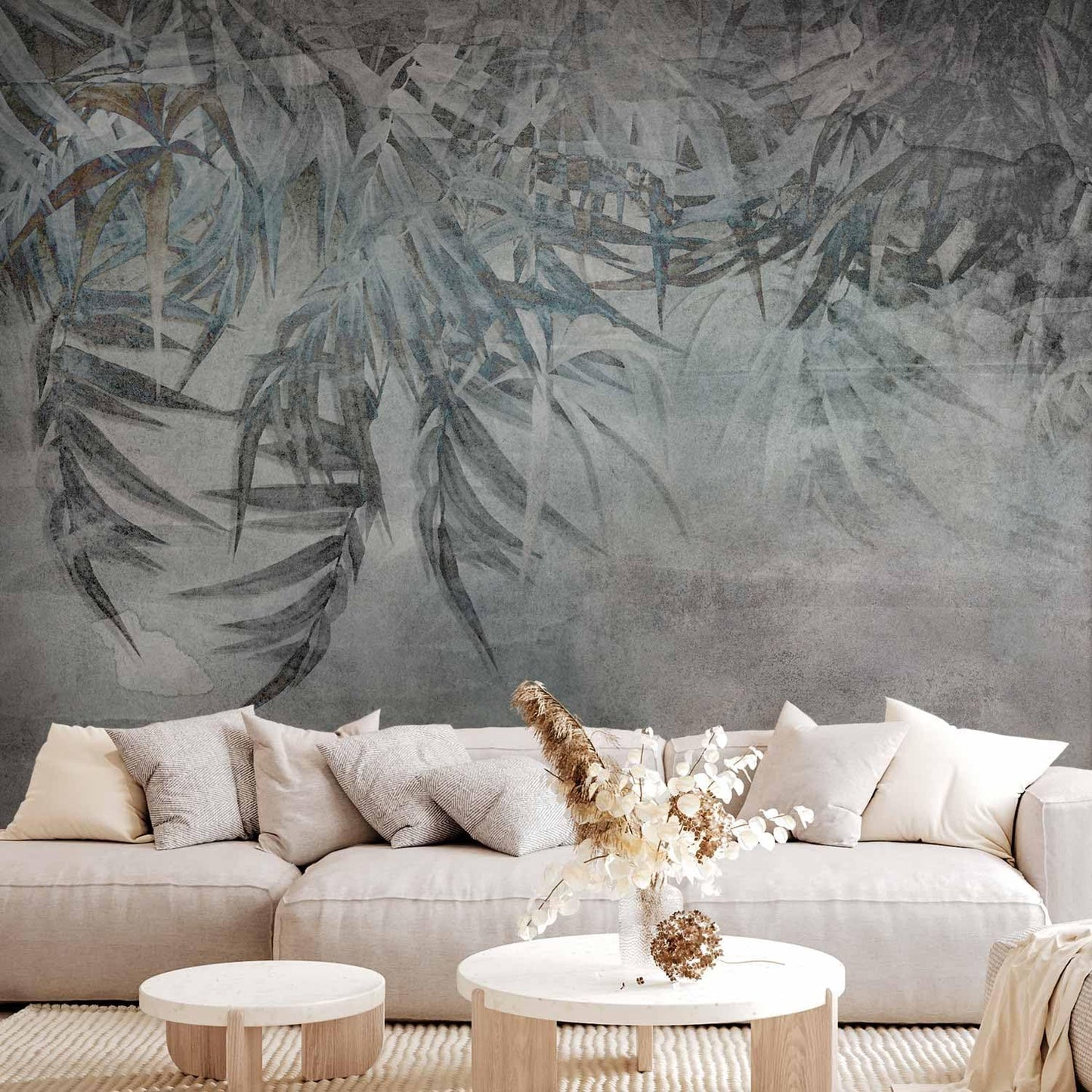 artgeist Wall Mural Leaves 157x110 in - XXL Non-Woven Wallpaper Fleece Wall Decor Photo Print Picture Image Design Palm Leaves Concrete Nature Grey b-C-10103-a-a