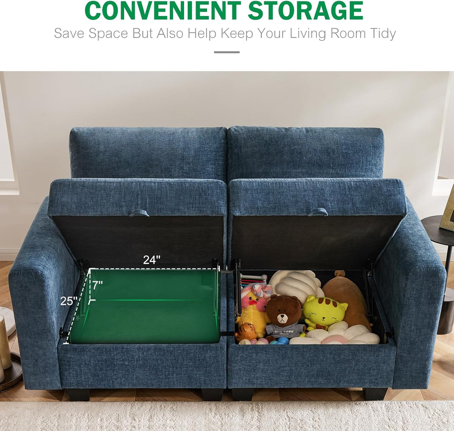 38.5 Oversized Accent Chair with Storage Blue Chenille, Single Modern Accent Sofa Chair with Arms for Apartment Living Room (21" Deep Seat)