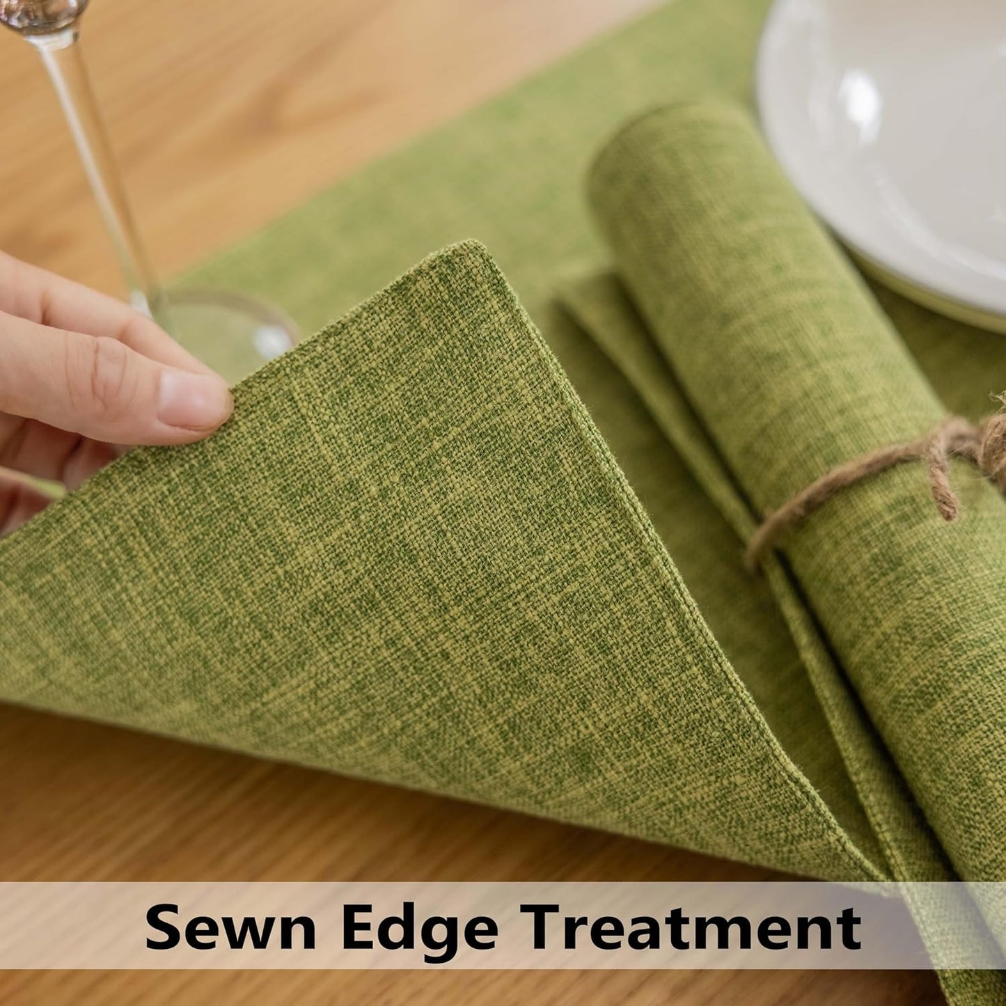Demetex Sage Green Placemats Set of 4 Linen Textured Table Place Mats Heat Resistant Fabric Plate Mats for Party Holiday Dining Kitchen, Lime Green