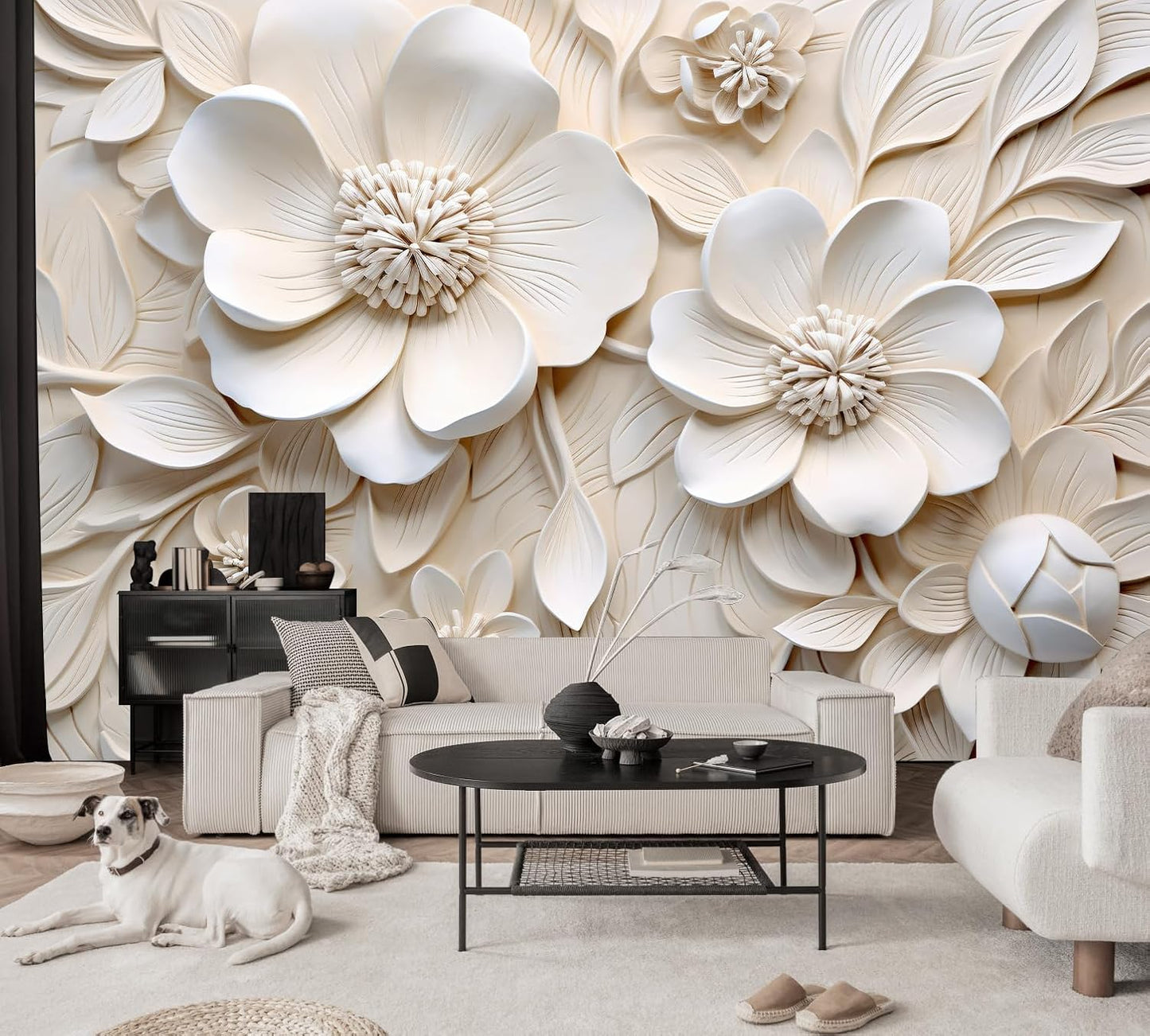 3D Relief Floral Wall Mural Wallpaper for Living Room Bedroom (Not Peel n' Stick)