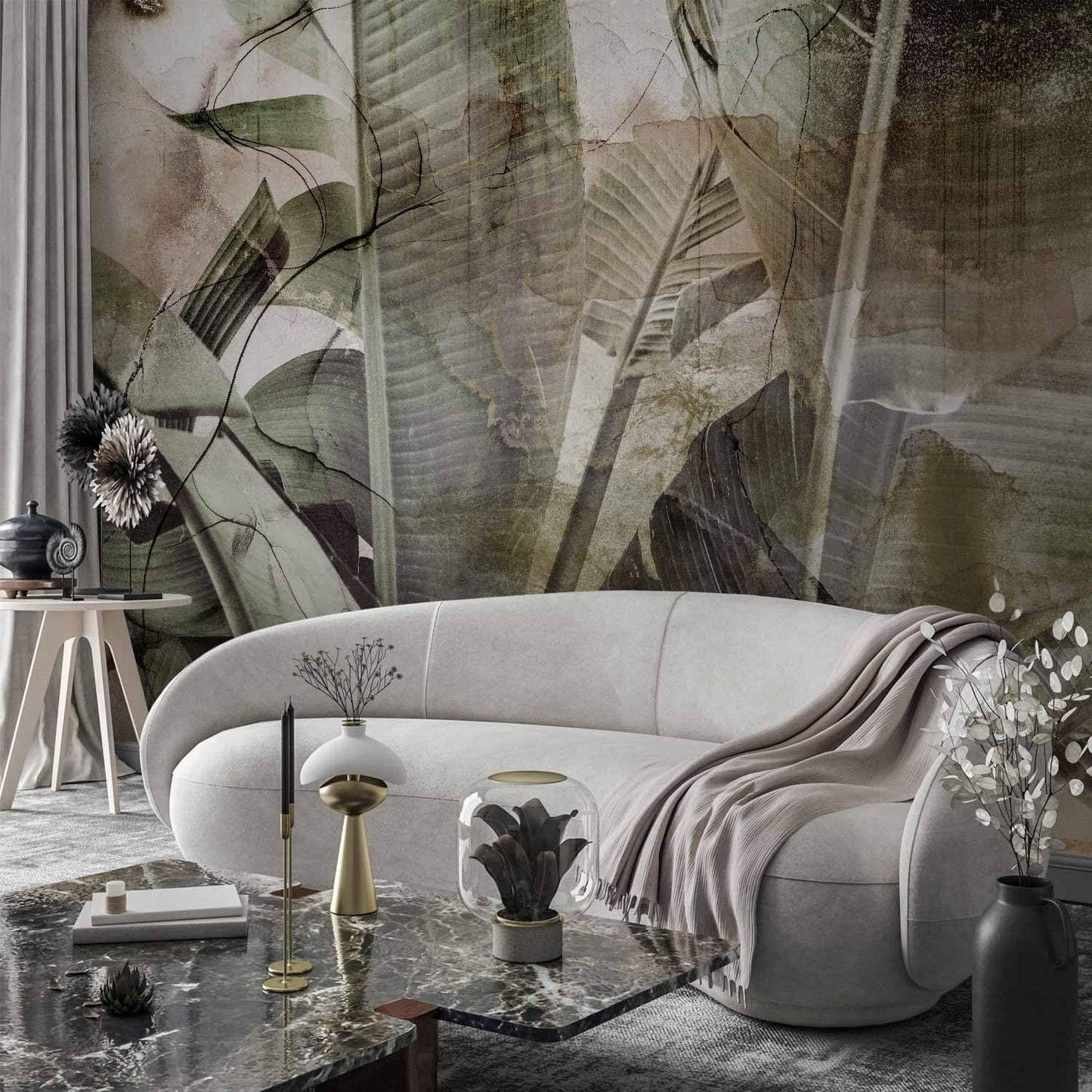 artgeist Wall Mural Tropical Leaves 77"x55" XXL Peel and Stick Self-Adhesive Wallpaper Removable Large Sticker Foil Wall Decor Print Picture Image Design Plant Jungle Nature Like Painted b-C-0776-a-a