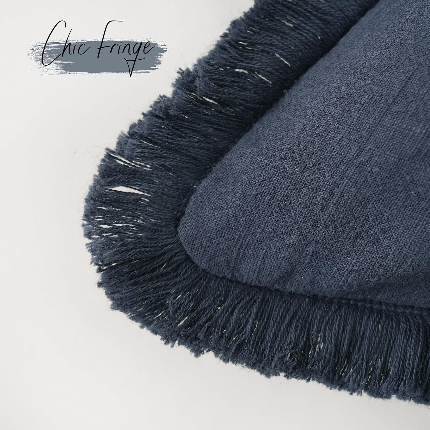 Foindtower Set of 2 Decorative Linen Fringe Throw Pillow Covers Cozy Farmhouse Boho Cushion Cover with Tassels Soft Accent Pillowcase for Couch Sofa Bed Living Room Home Decor 20×20 Inch Navy Blue
