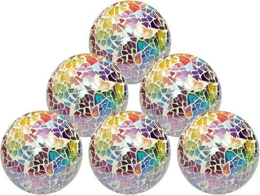 6pc Decorative Ball Set - 6cm Mosaic Glass Orbs Centerpiece Balls for Decorating Bowls, Vases, Tables & Wedding Parties (Colorful)