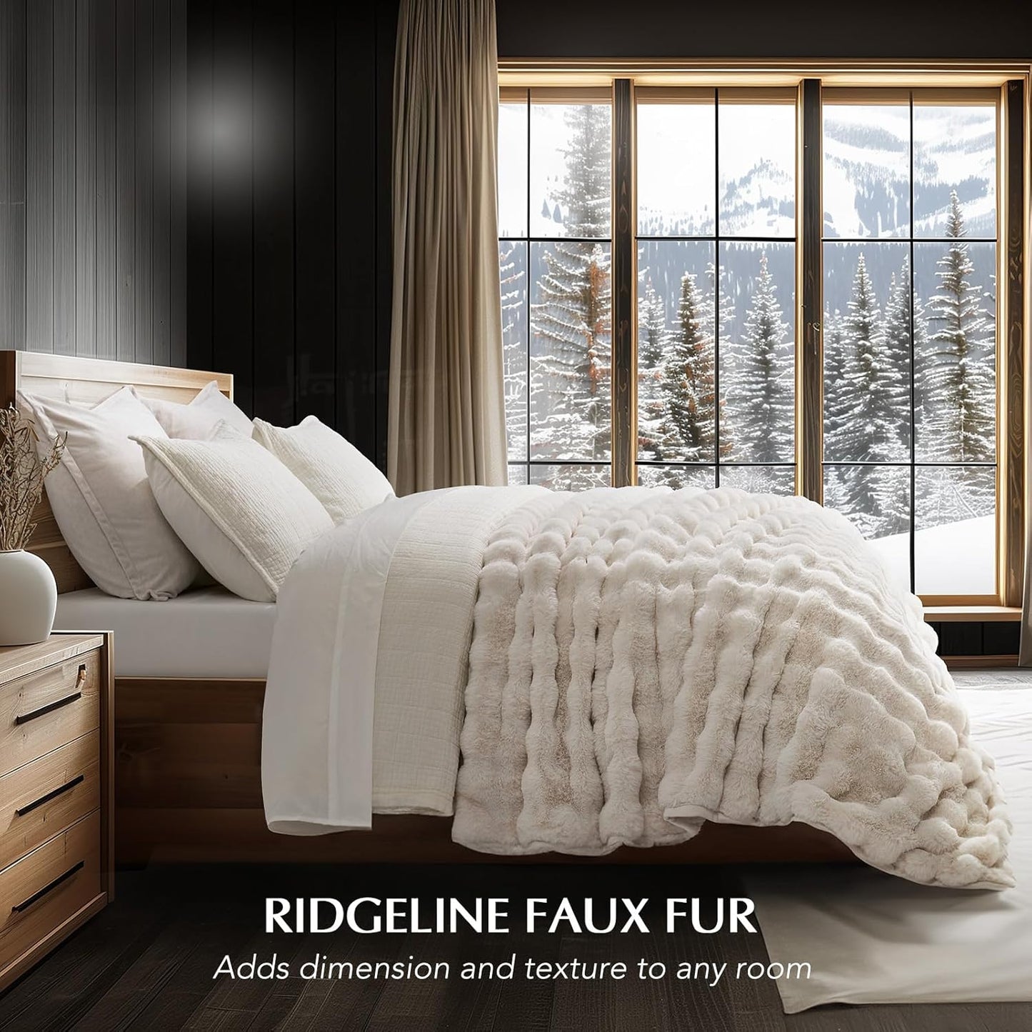 EVERGRACE Ultra Soft Luxury Fluffy Ridgeline Faux Rabbit Fur Throw Blanket, Thick Warm Bubble Throw for Bed, Cozy Plush Reversible Blankets for Couch, Chair, Sofa, Ivory White, 80x90 Inches, 870 GSM