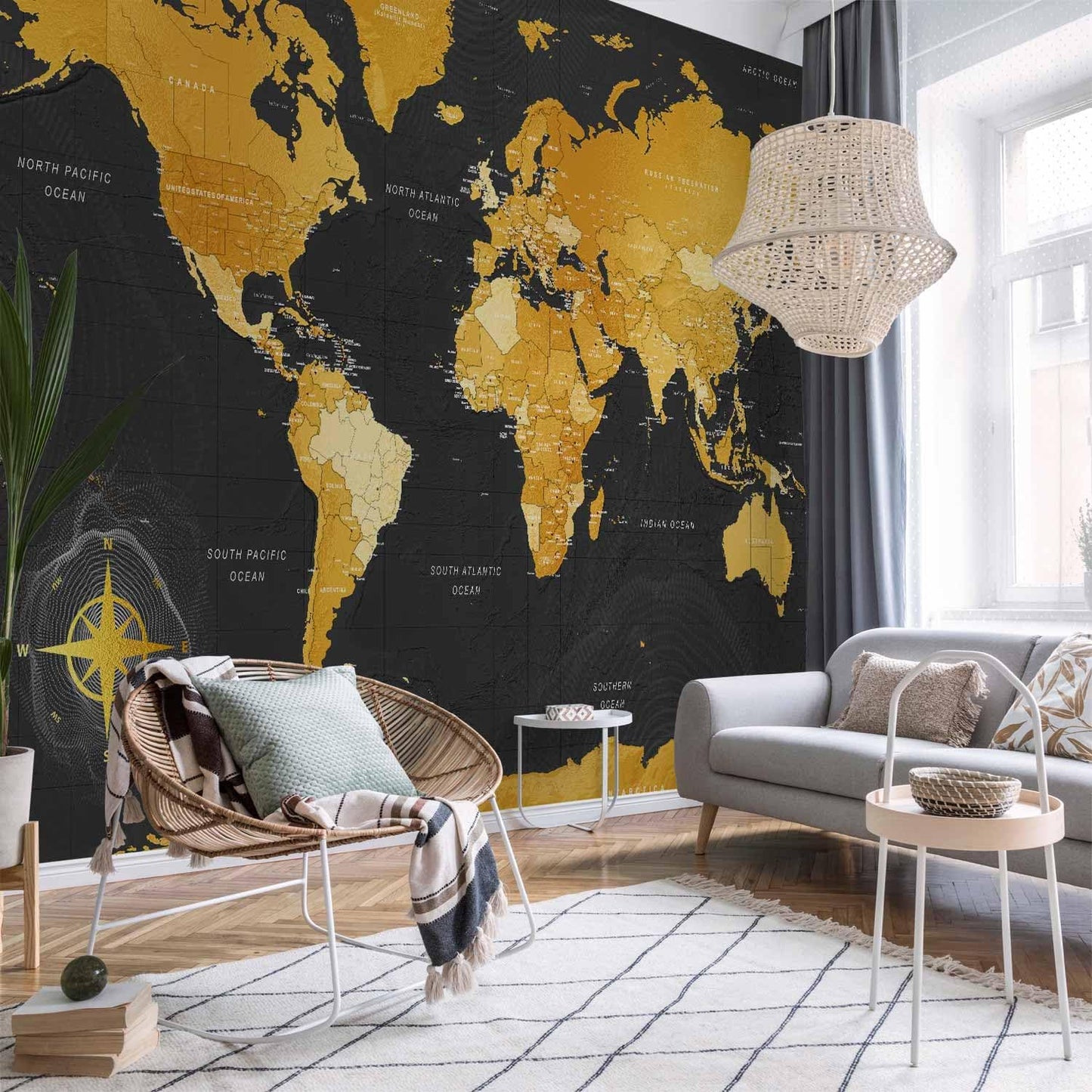 artgeist Wall Mural World Map 193x138 in - XXL Peel and Stick Self-Adhesive Wallpaper Removable Large Sticker Foil Wall Decor Print Picture Image Design Map of The World k-A-0130-a-a