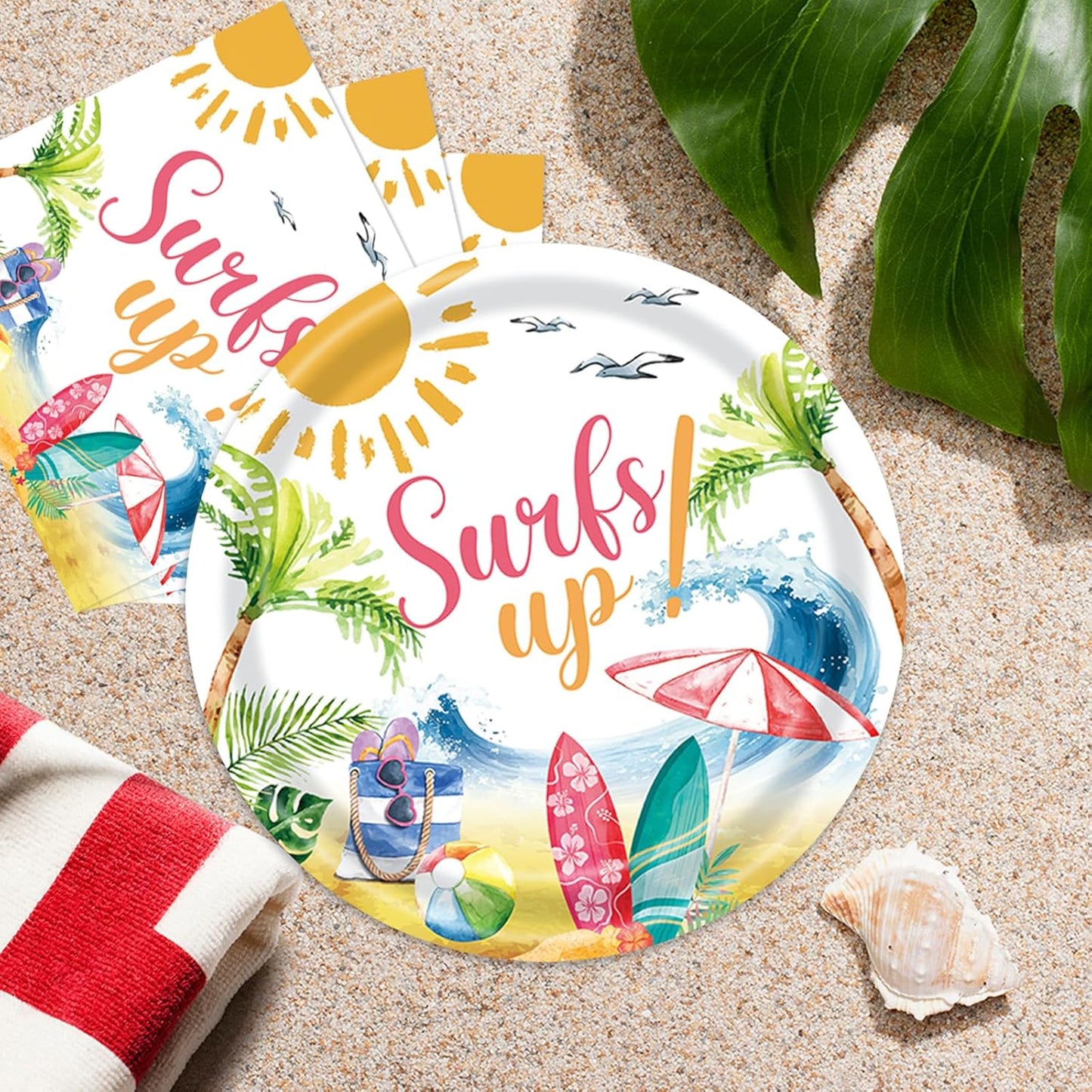 40 Pcs Summer hawaiian Party Dessert Plates and Napkins Sets pool party plates surf up 9" Paper Plates and 6.5" Napkins Party Supplies Tableware Decoration For Birthday Picnic