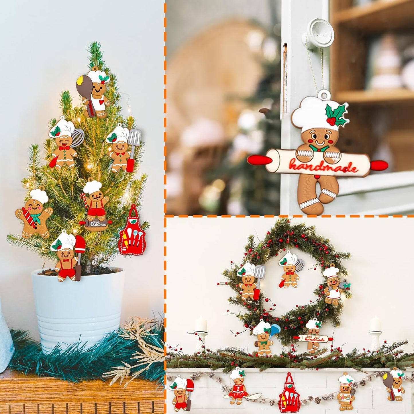 24pcs Gingerbread Christmas Decoration for Tree - Cooking Gingerbread Man Ornaments Christmas Hanging Decor for Christmas Tree Home Kitchen Decor Party Supplies