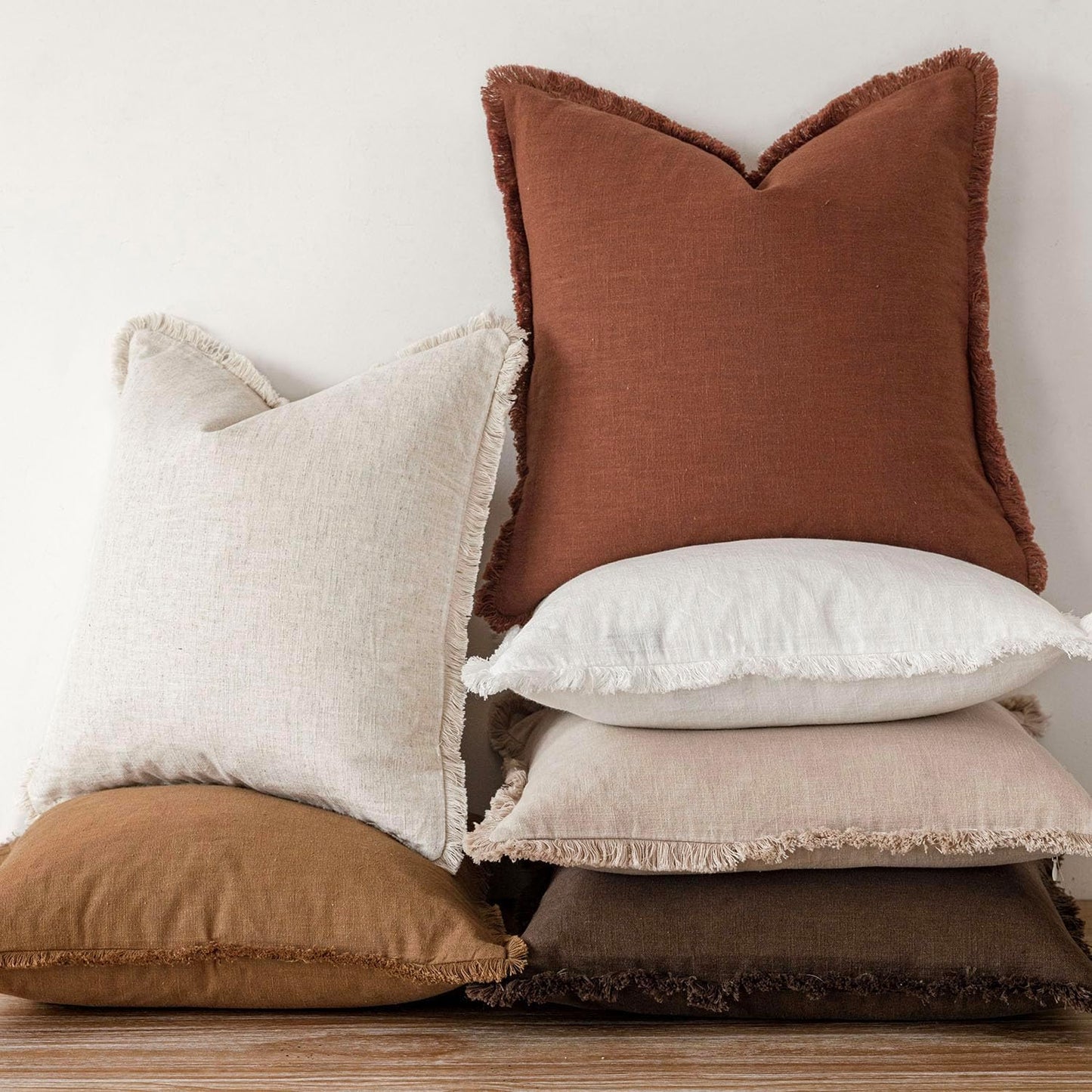 Foindtower Set of 2 Decorative Linen Fringe Throw Pillow Covers Cozy Farmhouse Cushion Cover with Tassels Lumbar Accent Pillowcase for Couch Bed Living Room Home Bedroom Decor, 12×24 Inch,Orange Brown