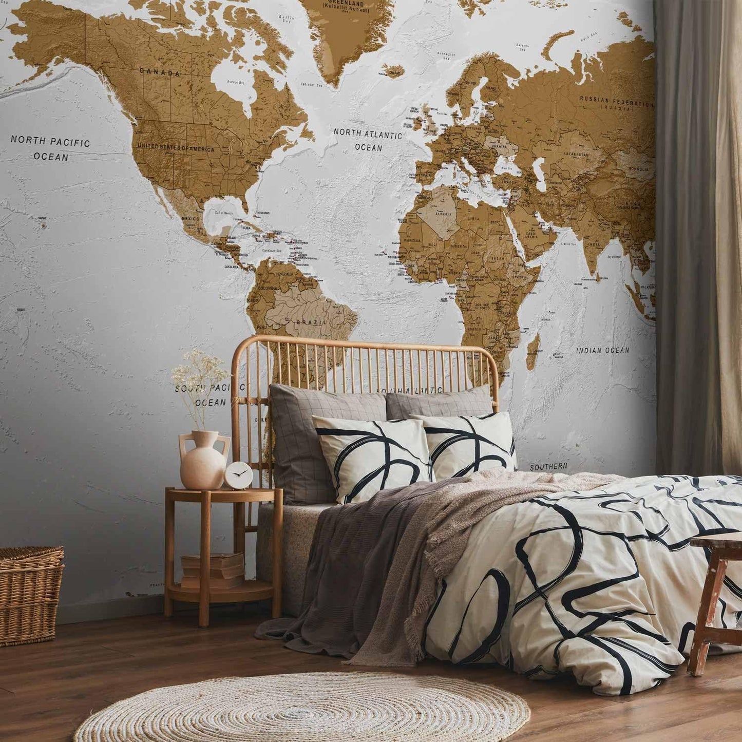 artgeist Premium Wall Mural World Map 98x69 in - XXL Non-Woven Wallpaper Fleece Wall Decor Photo Print Picture Image Design Home Map of The World k-A-0093-a-a