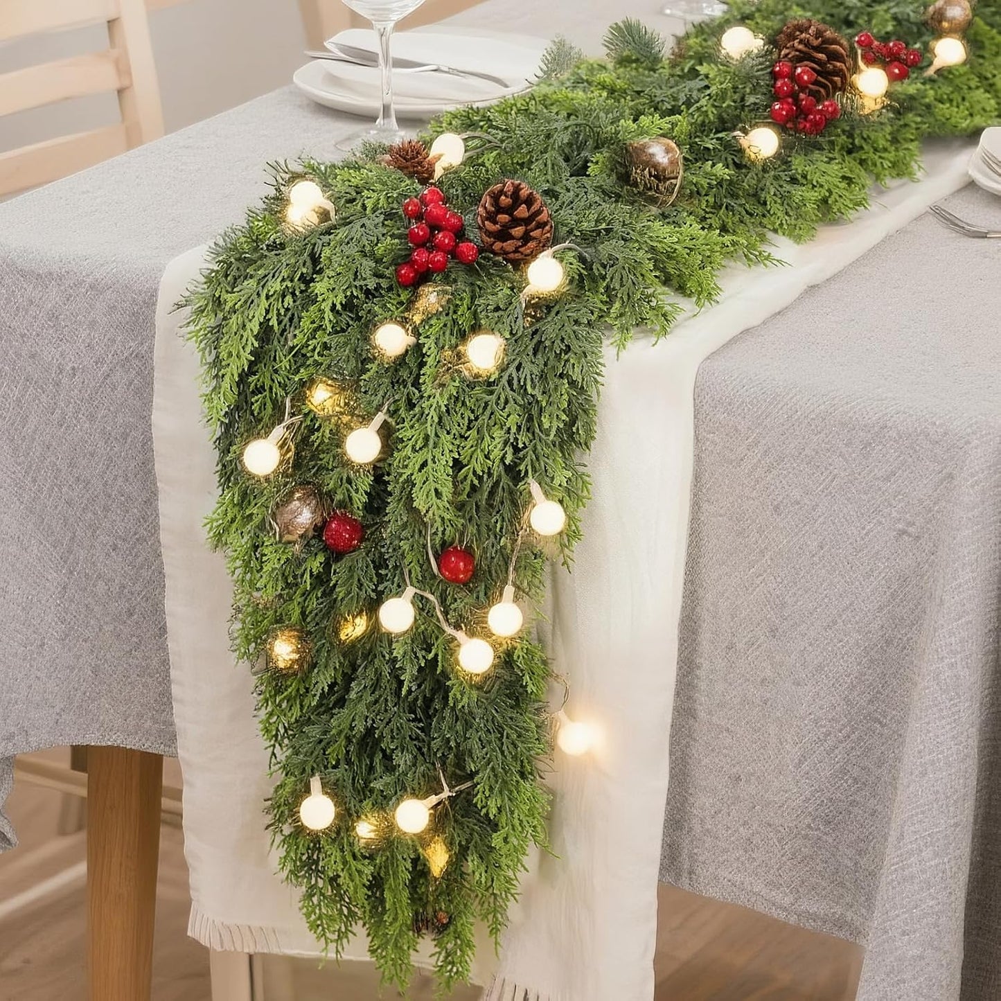 16FT Real Touch Cedar Garland for Fireplace - Artificial Christmas Garlands Realistic Faux Greenery Fake Pine Needles Garland for Holiday,Table, Window,Mantel,Stairs, Home,Indoor Outdoor Decor (1PCS)