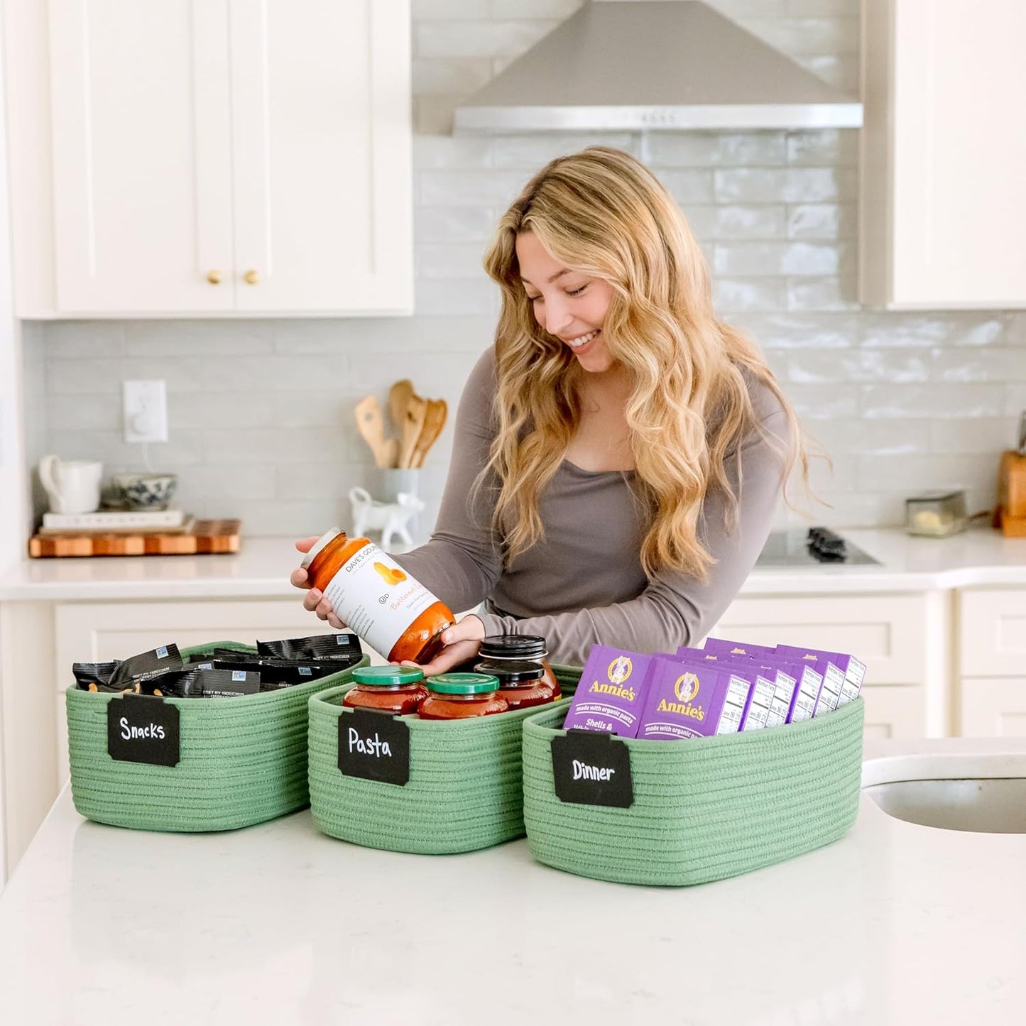 NaturalCozy 13.5”x8.5”x5.5” Rectangle Storage Baskets for Shelves 3 Pack | Cotton Rope Woven Small Baskets for Organizing | Small Storage Bins for Nursery, Bathroom, Closet, Shelf, Decorative