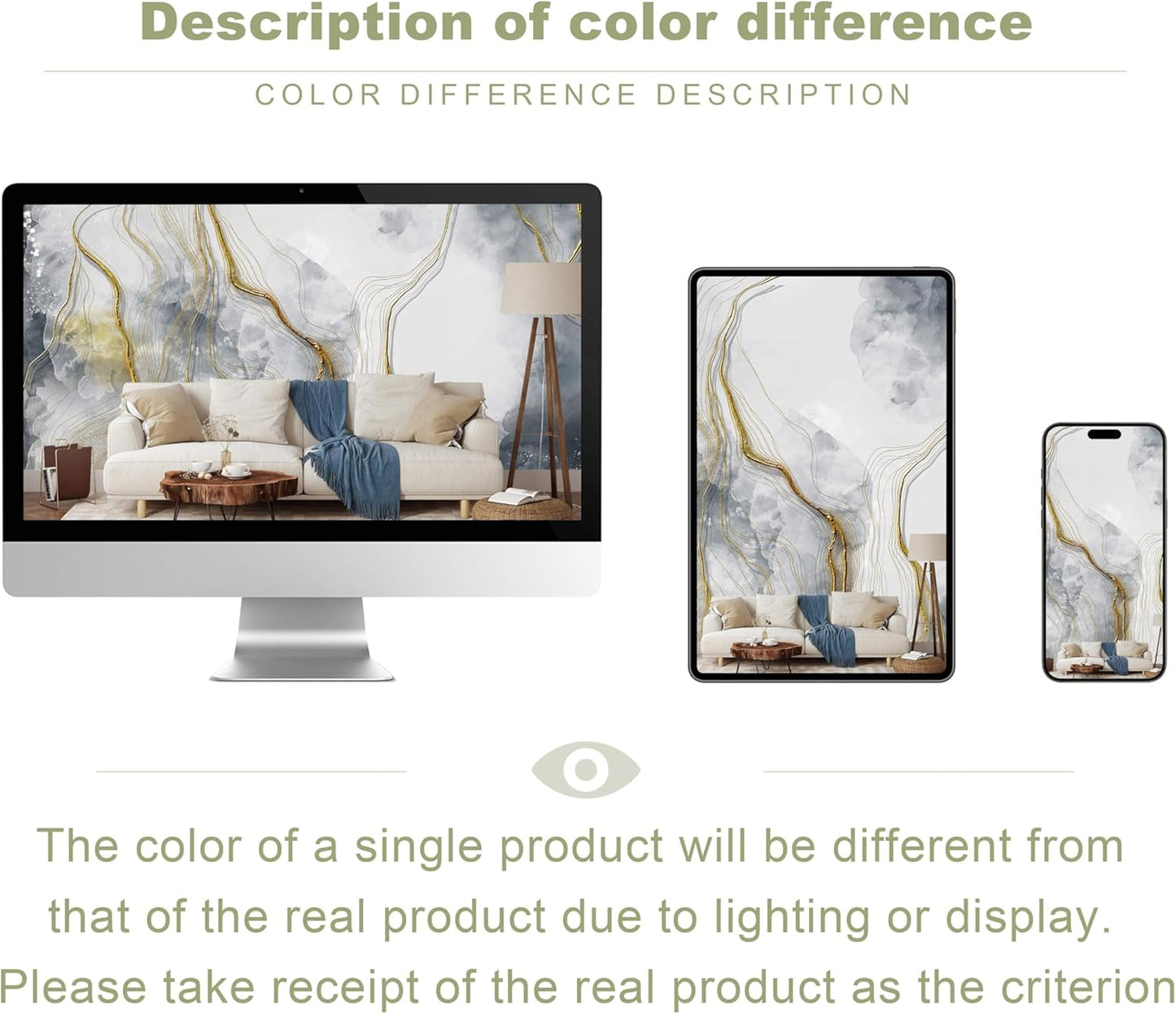 Abstract Grey Marble Wallpaper Large Abstract Gold Wall Mural for Bedroom Living Room Office(Not Peel and Stick)