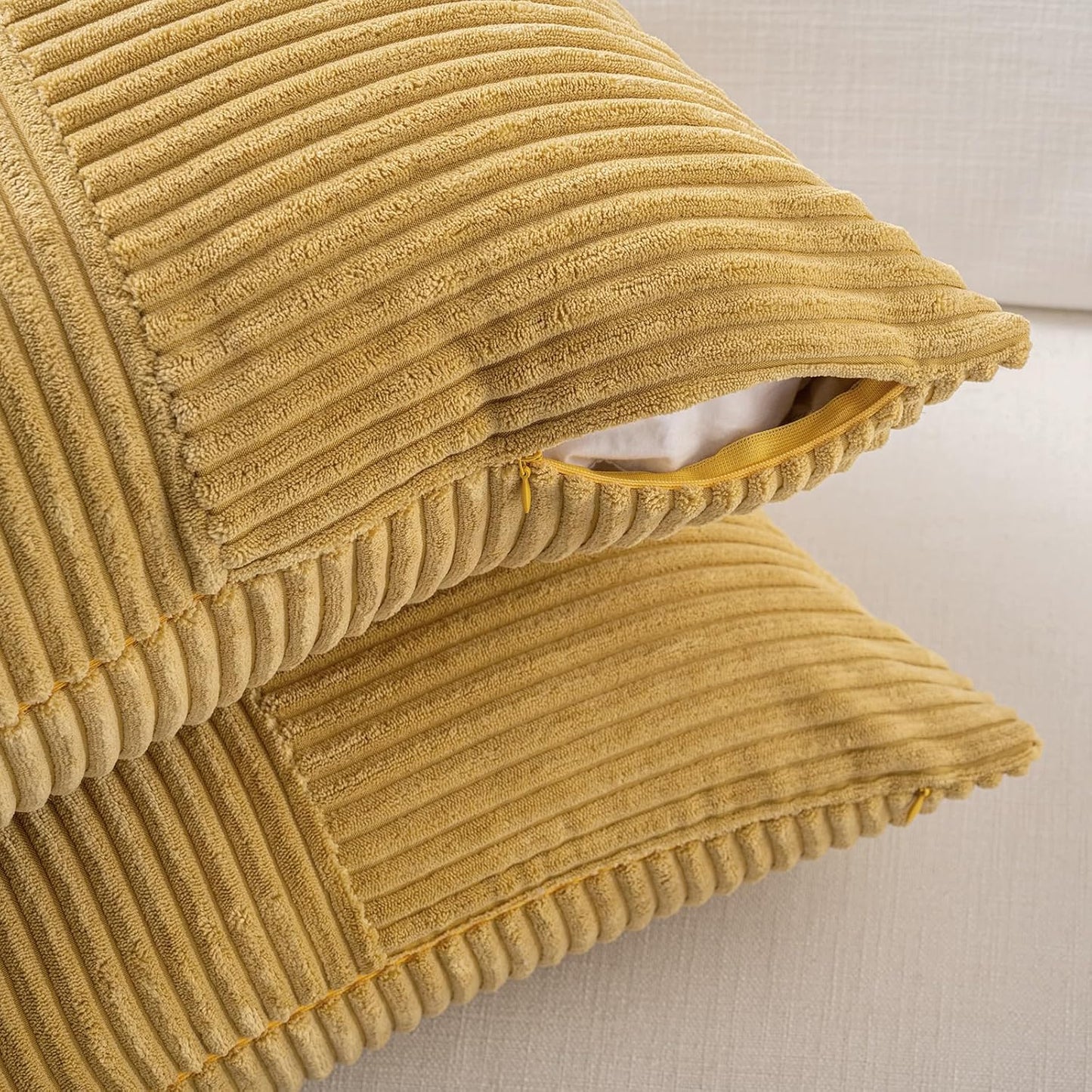 Fancy Homi 2 Packs Mustard Yellow Long Lumbar Decorative Throw Pillow Covers 16x24 Inch for Couch Bed, Rustic Farmhouse Boho Home Decor, Soft Striped Corduroy Rectangle Accent Cushion Case 40x60 cm