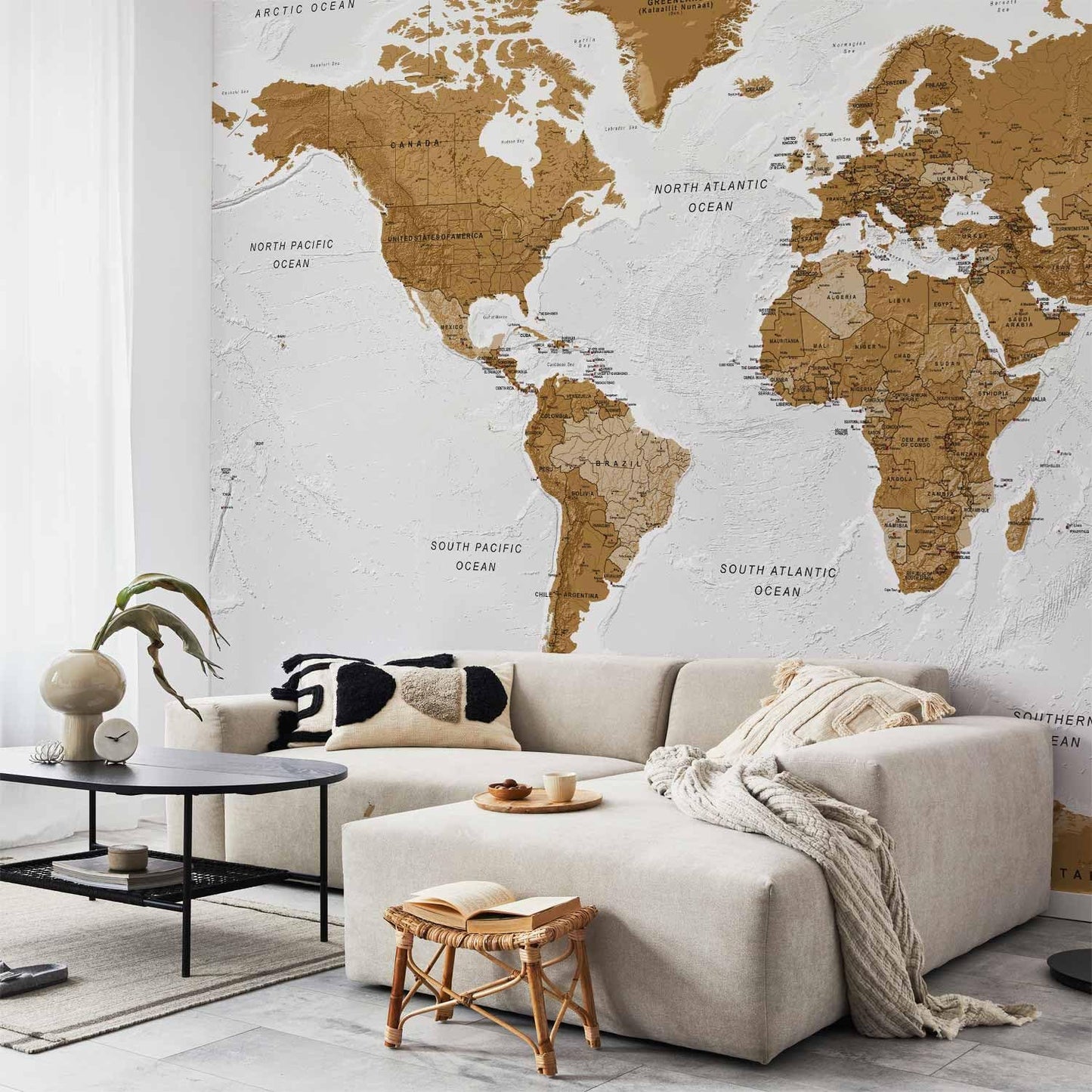 artgeist Premium Wall Mural World Map 79x55 in - XXL Non-Woven Wallpaper Fleece Wall Decor Photo Print Picture Image Design Home Map of The World k-A-0093-a-a