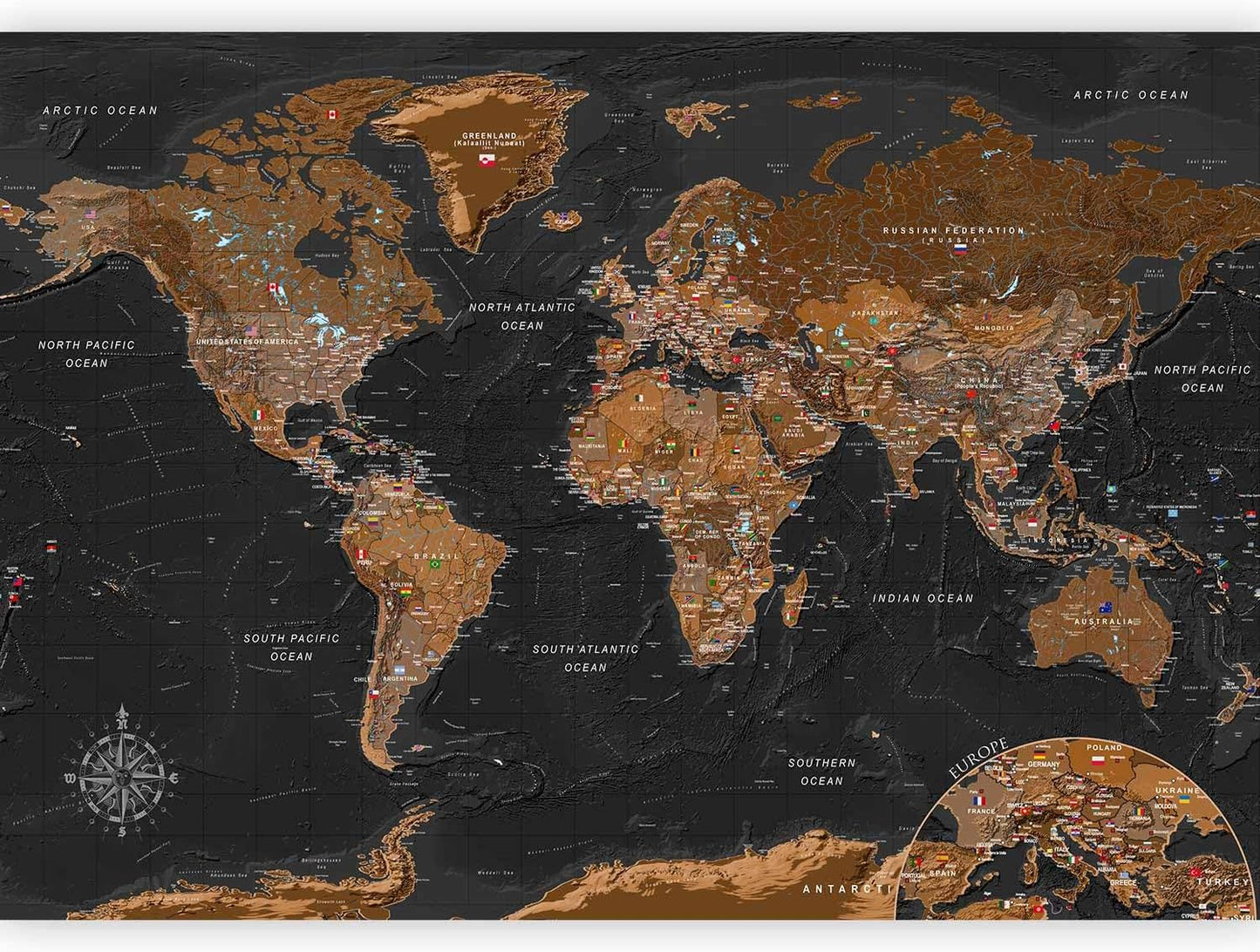 artgeist Premium Wall Mural World Map 98x69 in - XXL Non-Woven Wallpaper Fleece Wall Decor Photo Print Picture Image Design Home Map of The World k-A-0206-a-a