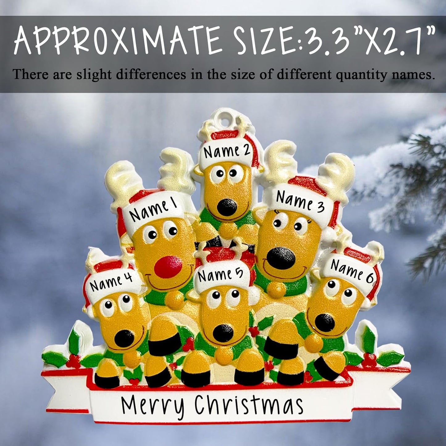 2025 Personalized Christmas Ornaments Family of 2/3/4/5/6/7/8,Custom Deer Christmas Ornaments Deorations with Names,Customized Xmas Ornament Tree Deorations,Personalized Christmas Ornament Gifts