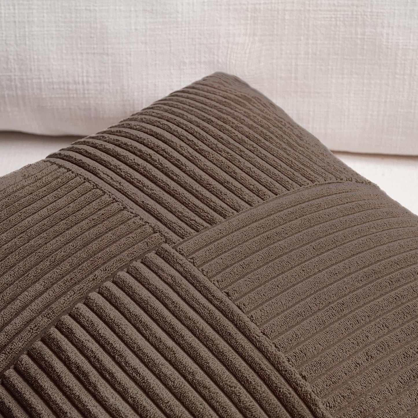 Fancy Homi 2 Packs Dark Brown Lumbar Decorative Throw Pillow Covers 20x28 Inch for Living Room Couch Bed, Rustic Farmhouse Boho Home Decor, Soft Striped Corduroy Rectangle Accent Cushion Case 50x70 cm