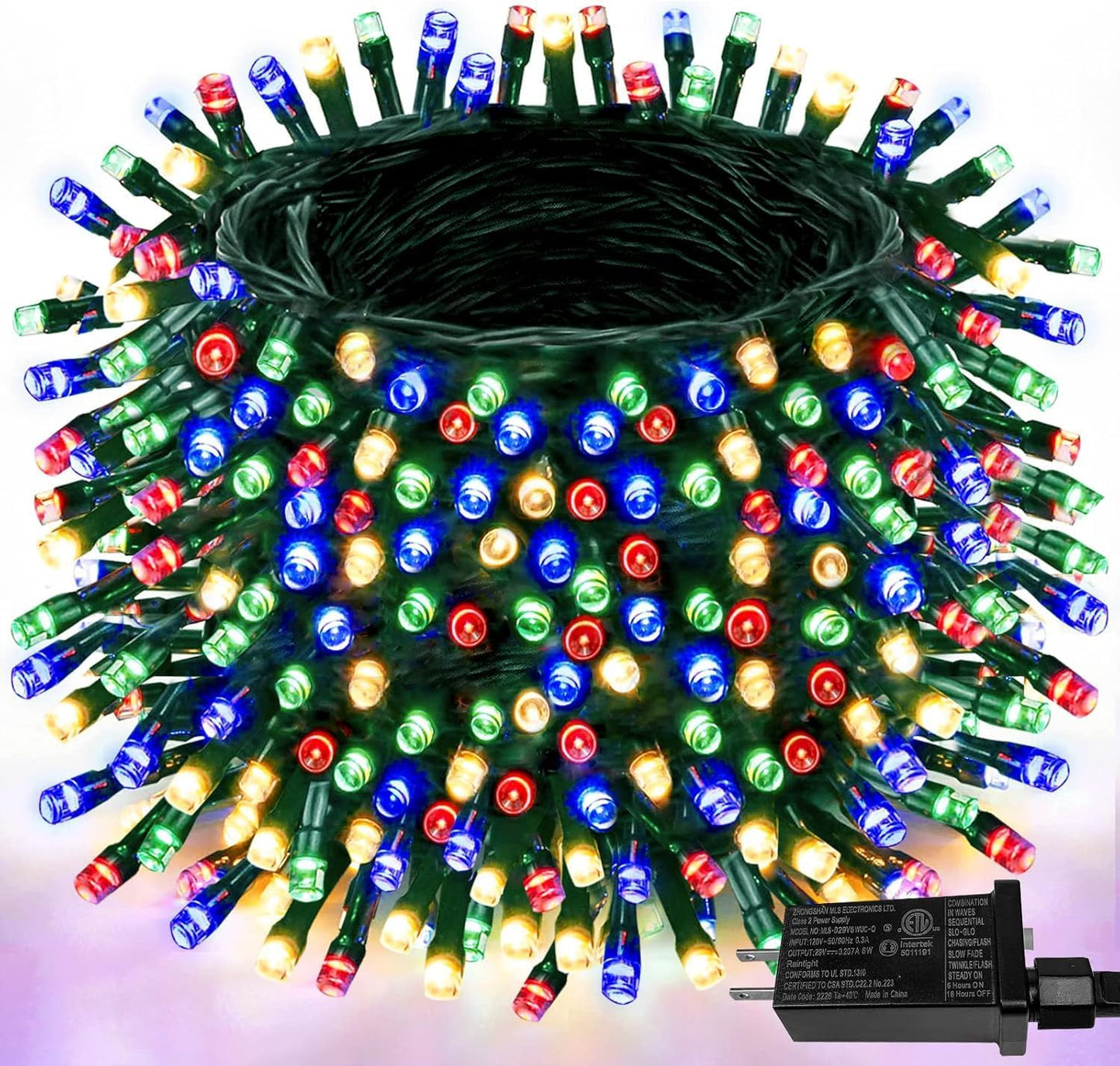 1000 LED Multicolored Christmas Lights Indoor Outdoor, Super Long 330 FT Green Wire String Lights with Memory & Timer & 8 Modes, Waterproof Fairy Light for Xmas Tree Party Yard Garden Christmas Decor