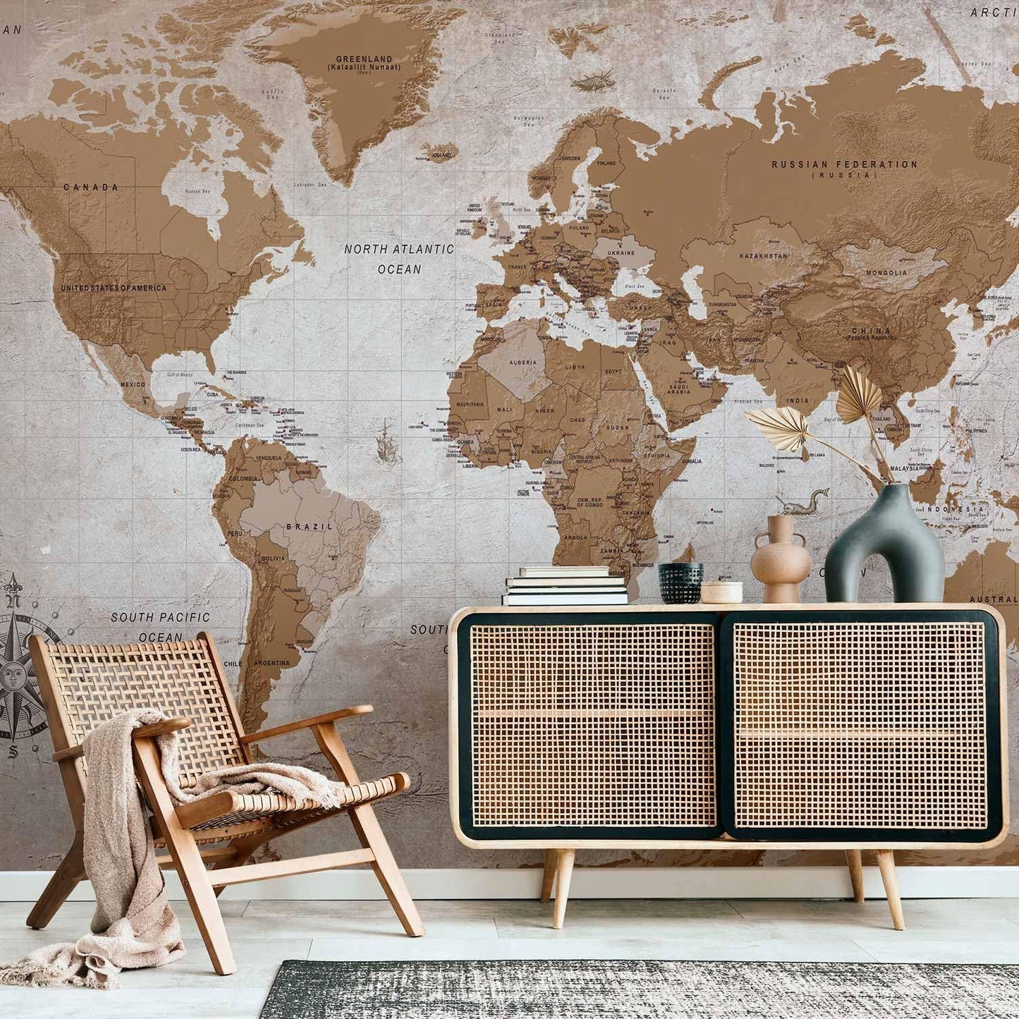 artgeist Wall Mural World Map 77x55 in - XXL Peel and Stick Self-Adhesive Wallpaper Removable Large Sticker Foil Wall Decor Print Picture Image Design Map of The World k-A-0108-a-a