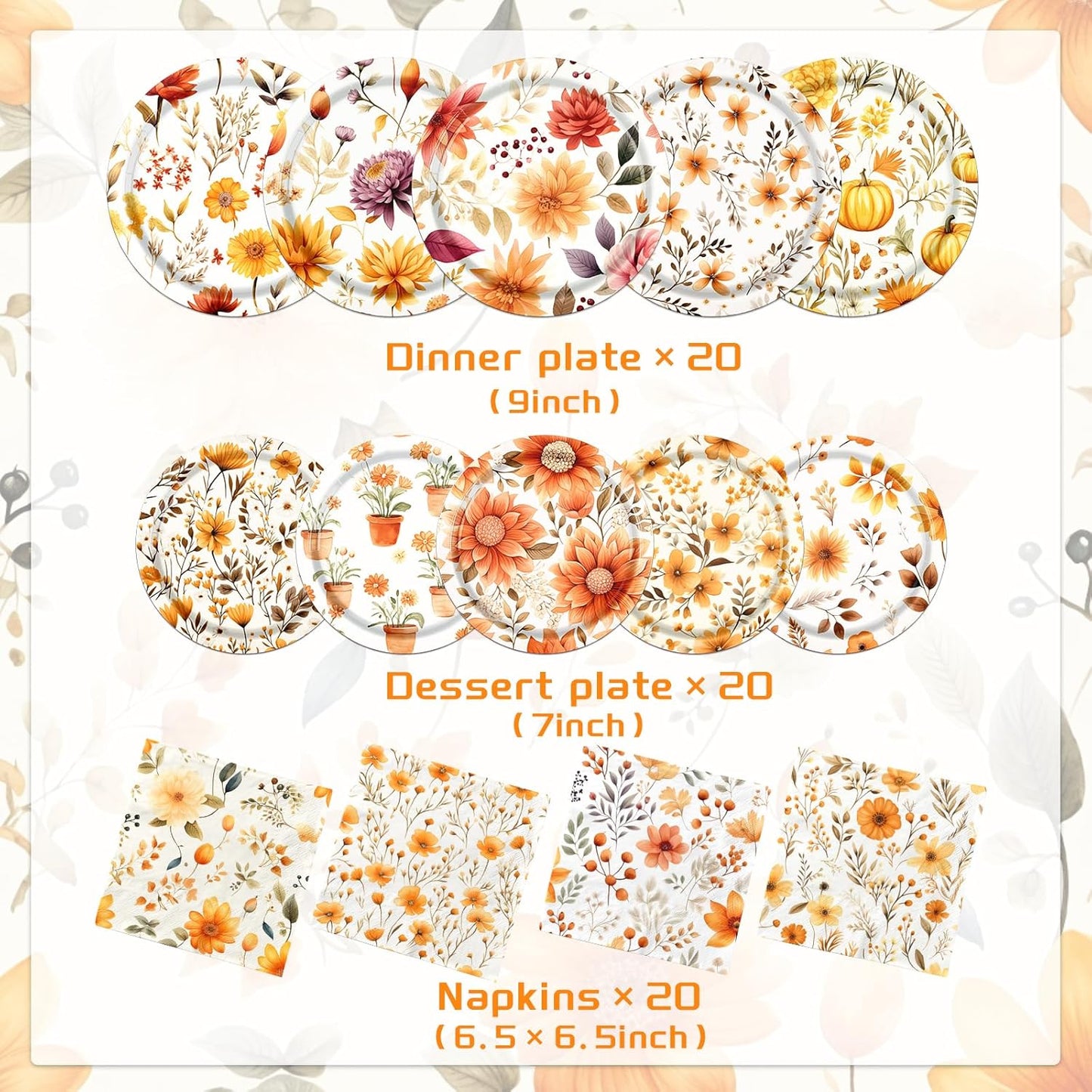 Fall Party Supplies - 60Pcs Autumn Thanksgiving Plates and Napkins Pumpkin Maple Leaf Table Decorations for Fall Birthday,Thanksgiving Party