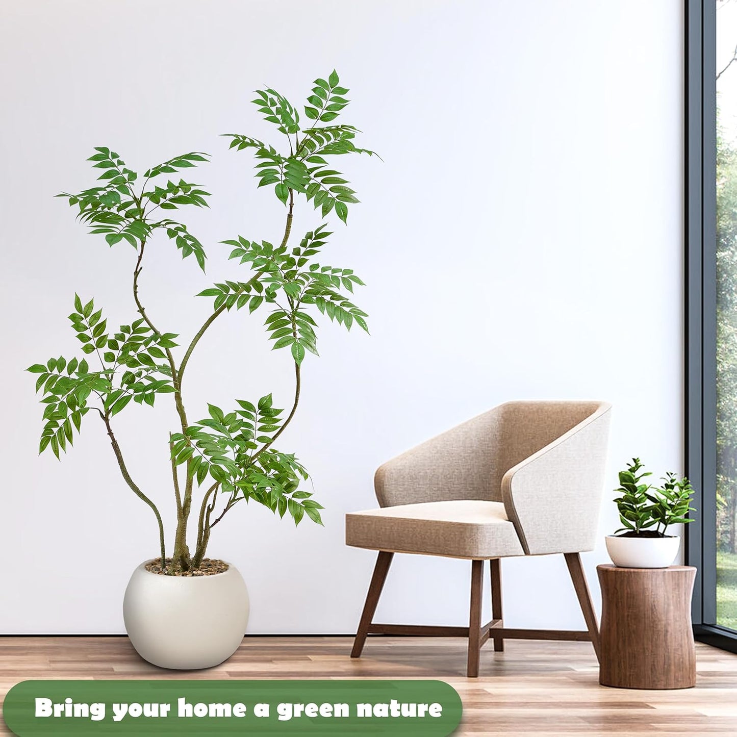 Artificial Mahonia Fortunei Tree 5FT,Tall Fake Plant Artificial Sumac Tree, Faux Plants Indoor Fake Plants Decor with Pots for Home Office Bathroom Bedroom Living Room Decorations Housewarming