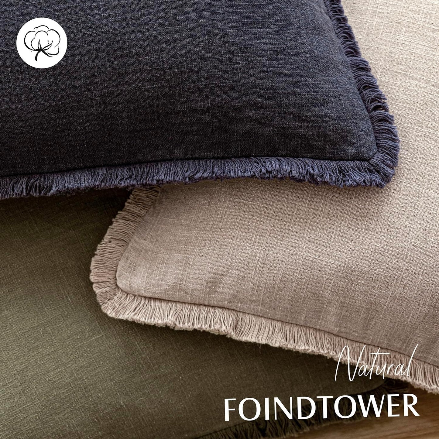Foindtower Set of 2 Decorative Linen Fringe Lumbar Throw Pillow Covers Farmhouse Cushion Cover with Tassels Accent Pillowcase for Couch Sofa Bed Living Room Home Decor,12×24 Inch,Natural Linen