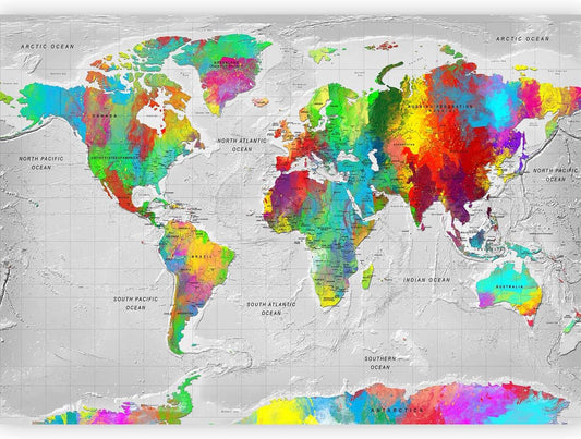 artgeist Premium Wall Mural World Map 98x69 in - XXL Non-Woven Wallpaper Fleece Wall Decor Photo Print Picture Image Design Home Map of The World k-A-0128-a-a