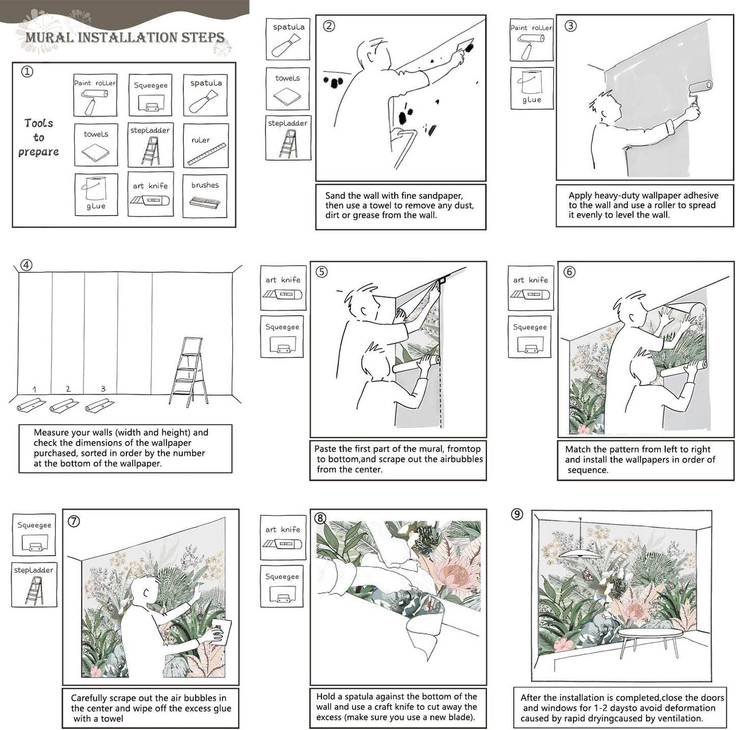 AFZEVEB-Tropical Jungle Wallpaper Botanical Large Floral Wall murals for Bedroom 114"x74" (Not Peel and Stick)