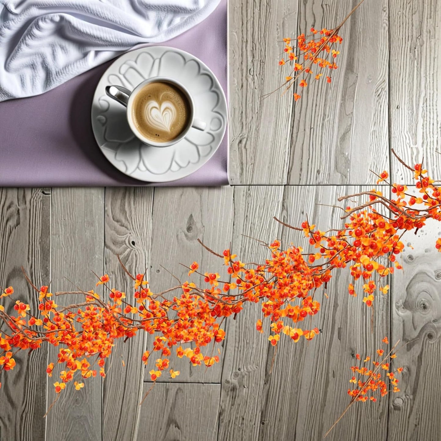 Artificial Bittersweet Garland for Fall Décor 60-Inch, Autumn Berries and Leaves for Thanksgiving, Halloween, and Wedding Decorations – Perfect for Mantels, Staircases, and Centerpieces